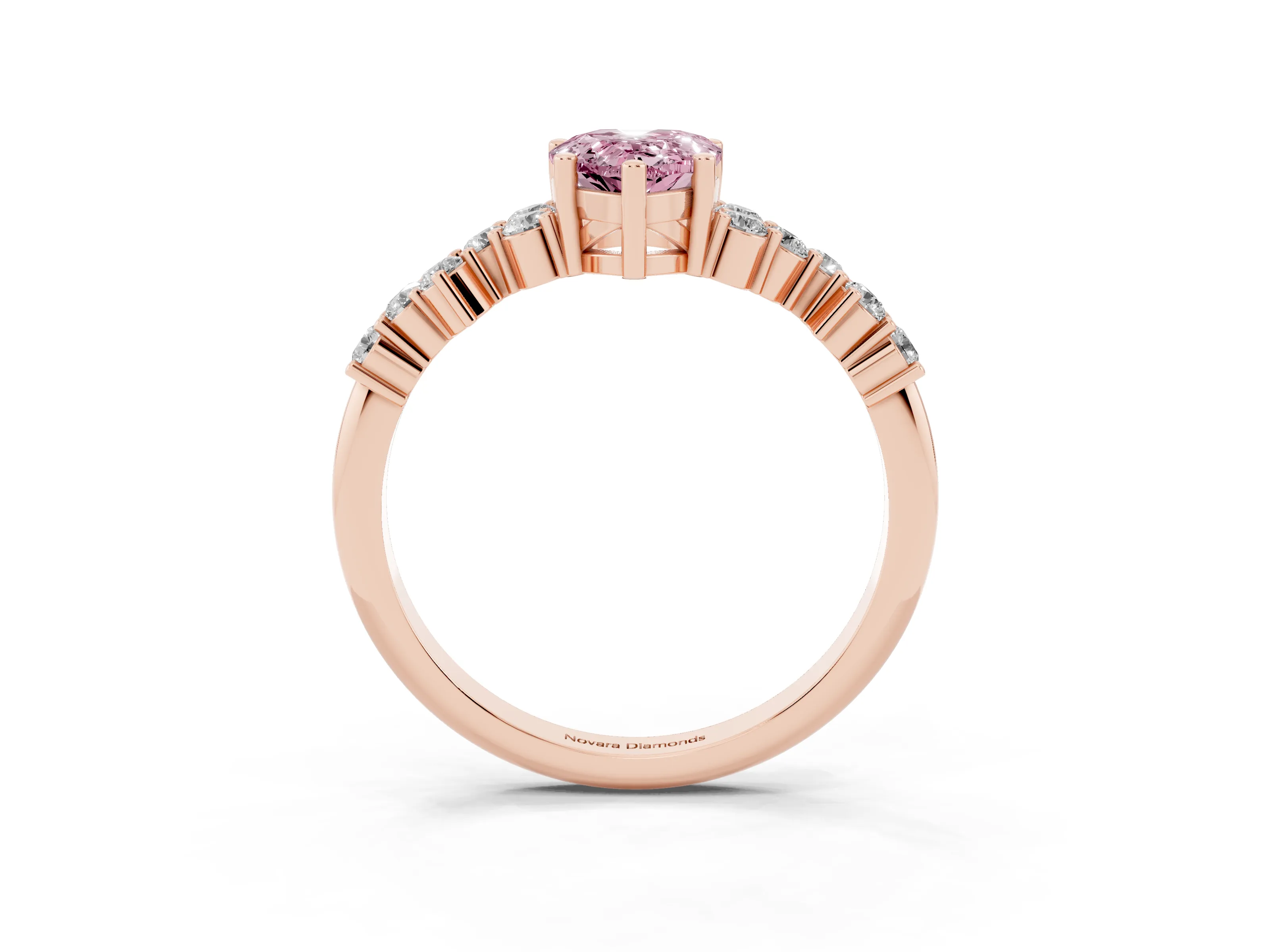 Fancy Pink Pear Cut Diamond Ring Set in Rose gold with Scattered Round Accents