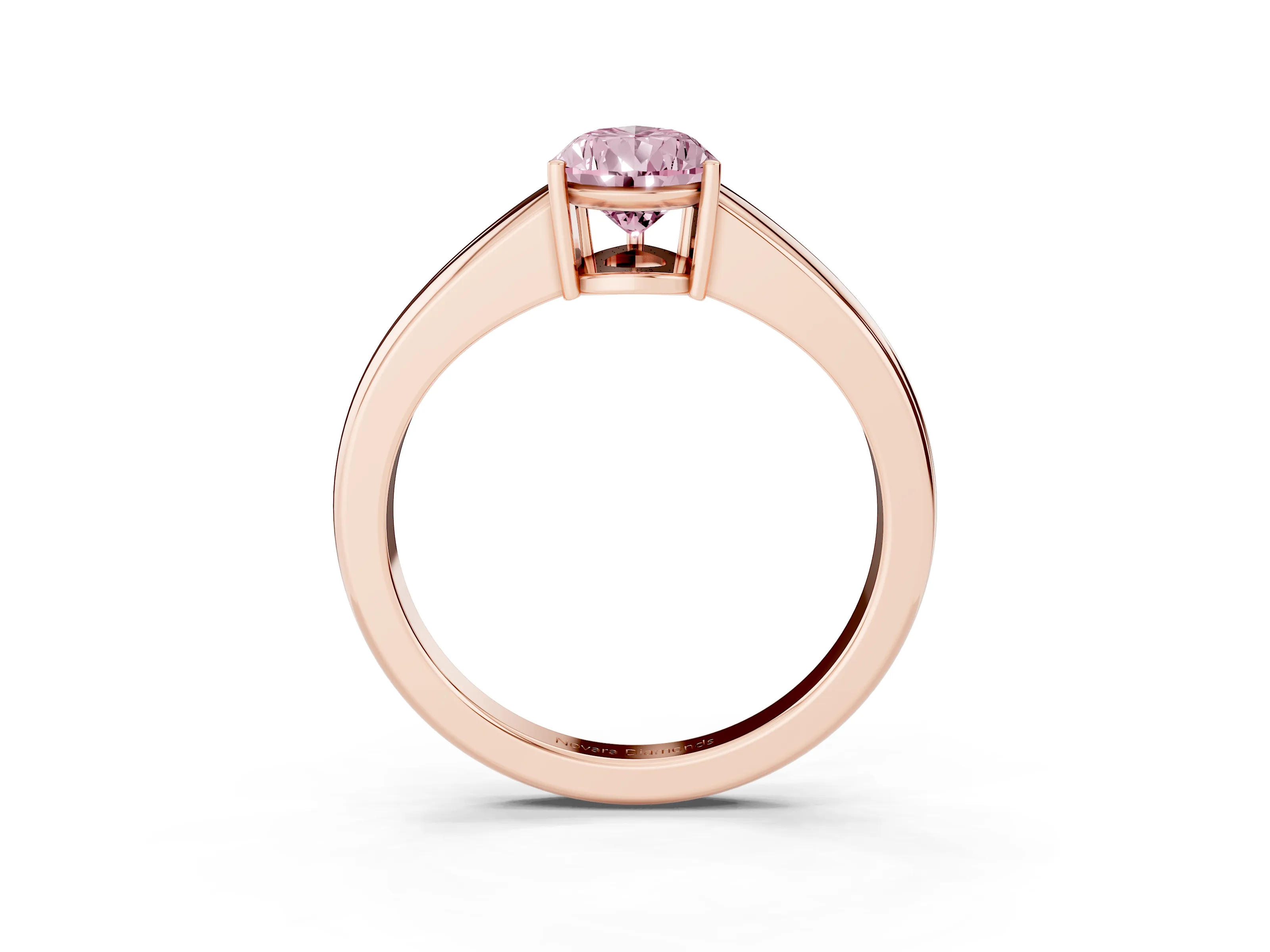 Fancy Pink Pear Cut Diamond Solitaire Ring Set in Rose gold with Tapered Band and Prong Setting