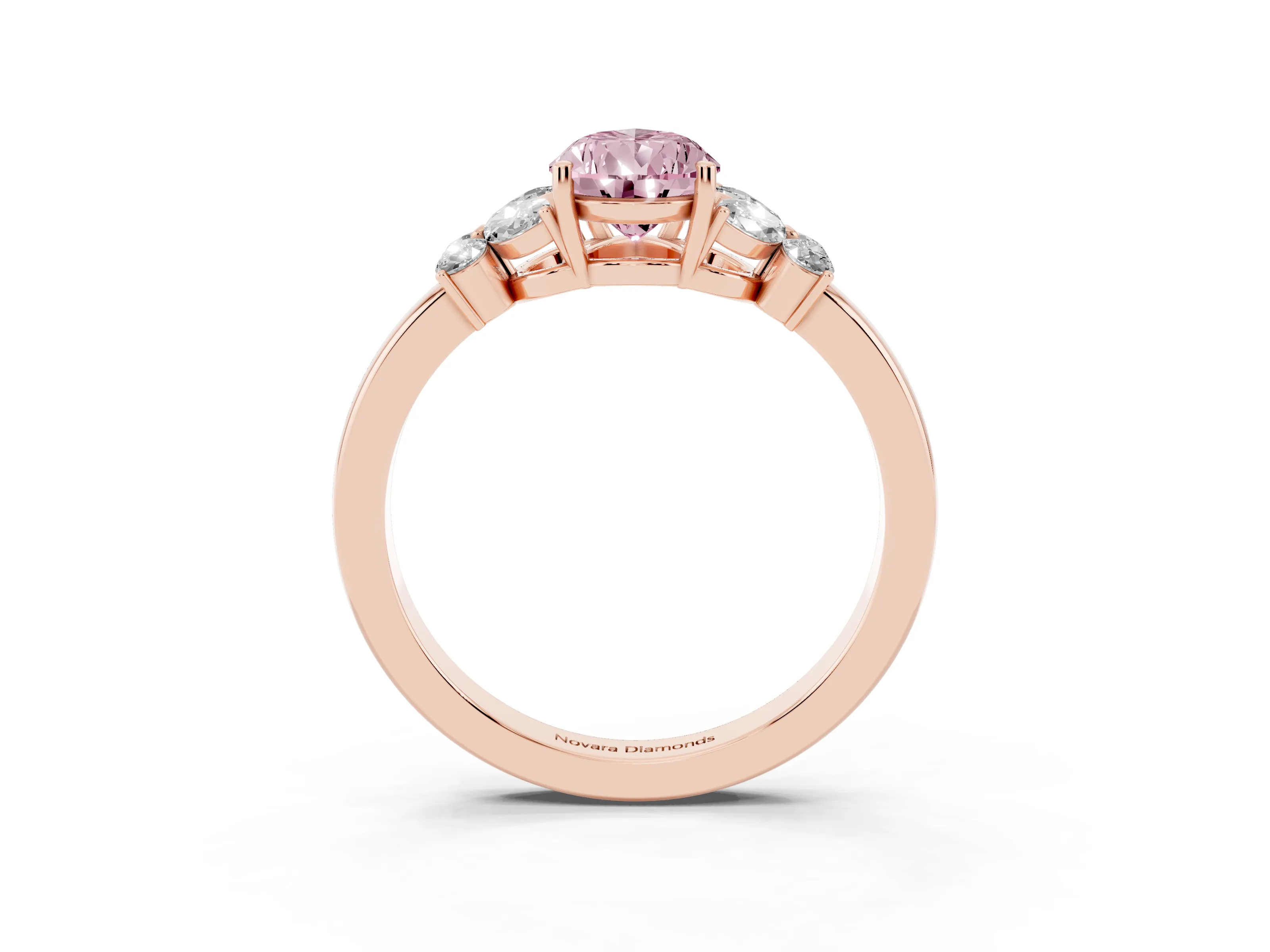 Fancy Pink Pear Cut Diamond Solitaire Floral Ring Set in Rose gold with Marquise Petals and Prong Setting
