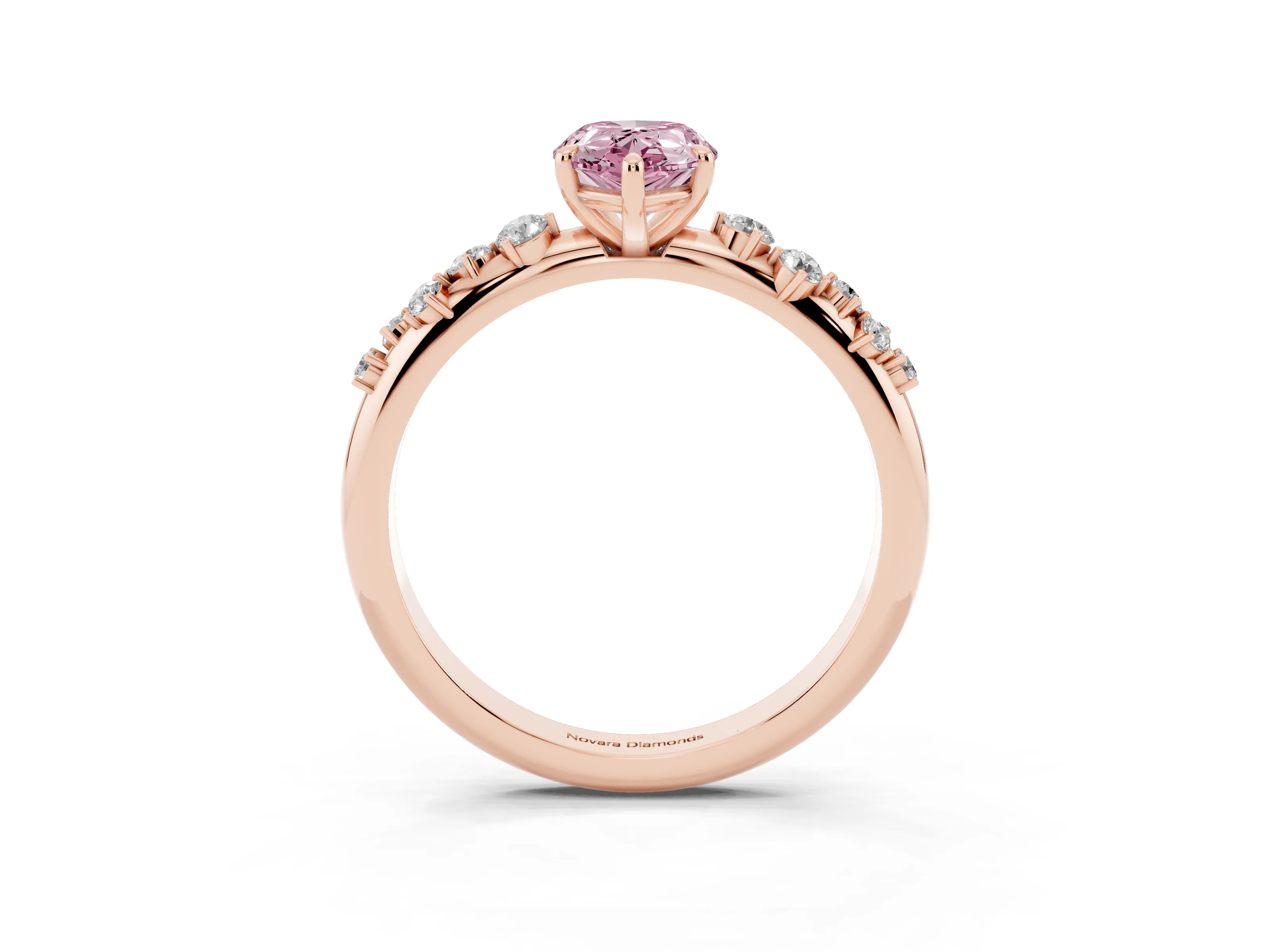 Fancy Pink Pear Cut Diamond Cluster Solitaire Ring Set in Rose gold with Prong Setting