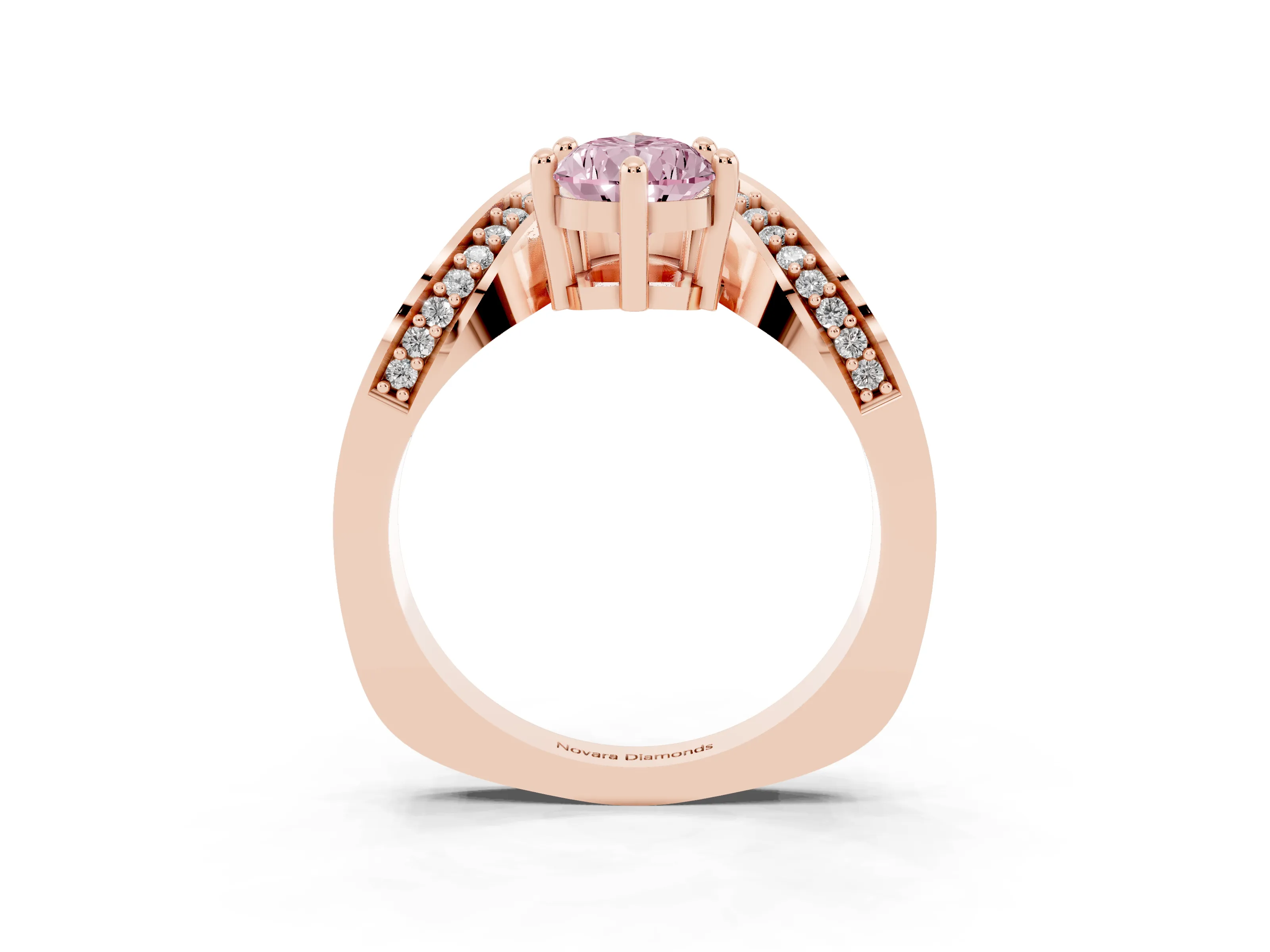 Fancy Pink Pear Cut Diamond Solitaire Engagement Ring Set in Rose gold with Pavé Shoulders