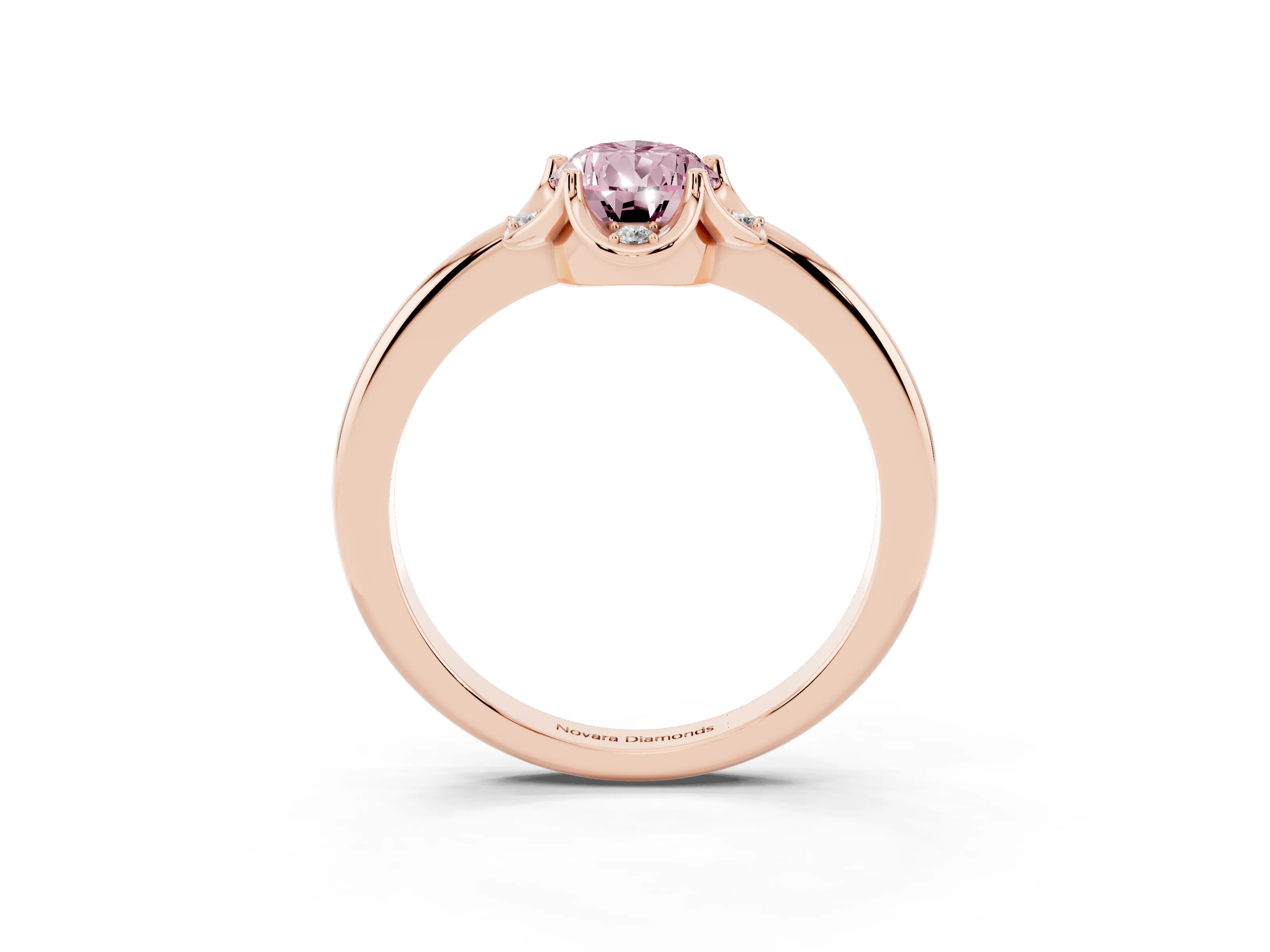 Fancy Pink Pear Cut Diamond Round Cluster Halo Ring Set in Rose gold with Solitaire Band and Prong Setting