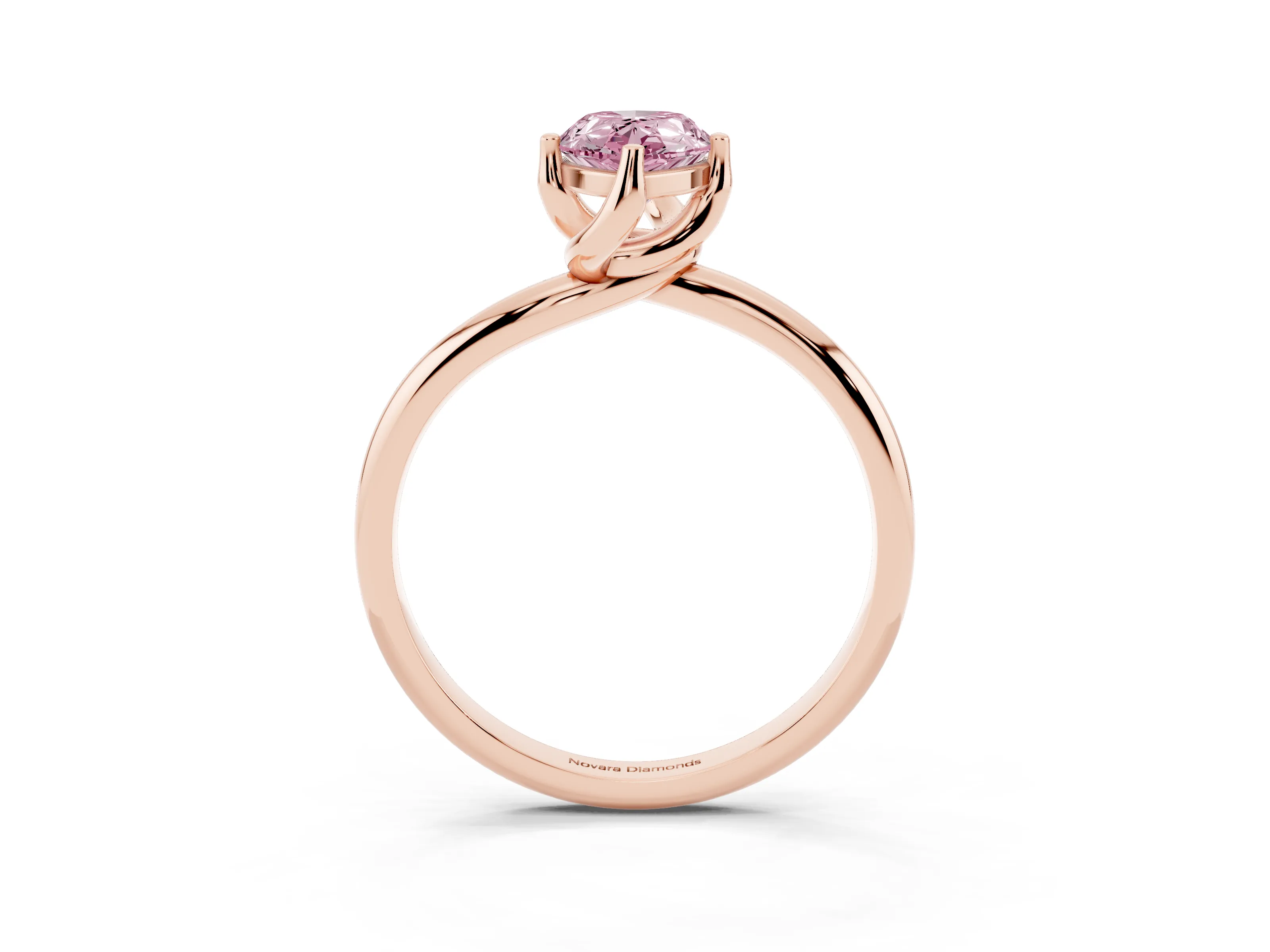 Fancy Pink Pear Cut Diamond Solitaire Engagement Ring Set in Rose gold with Classic Plain Band
