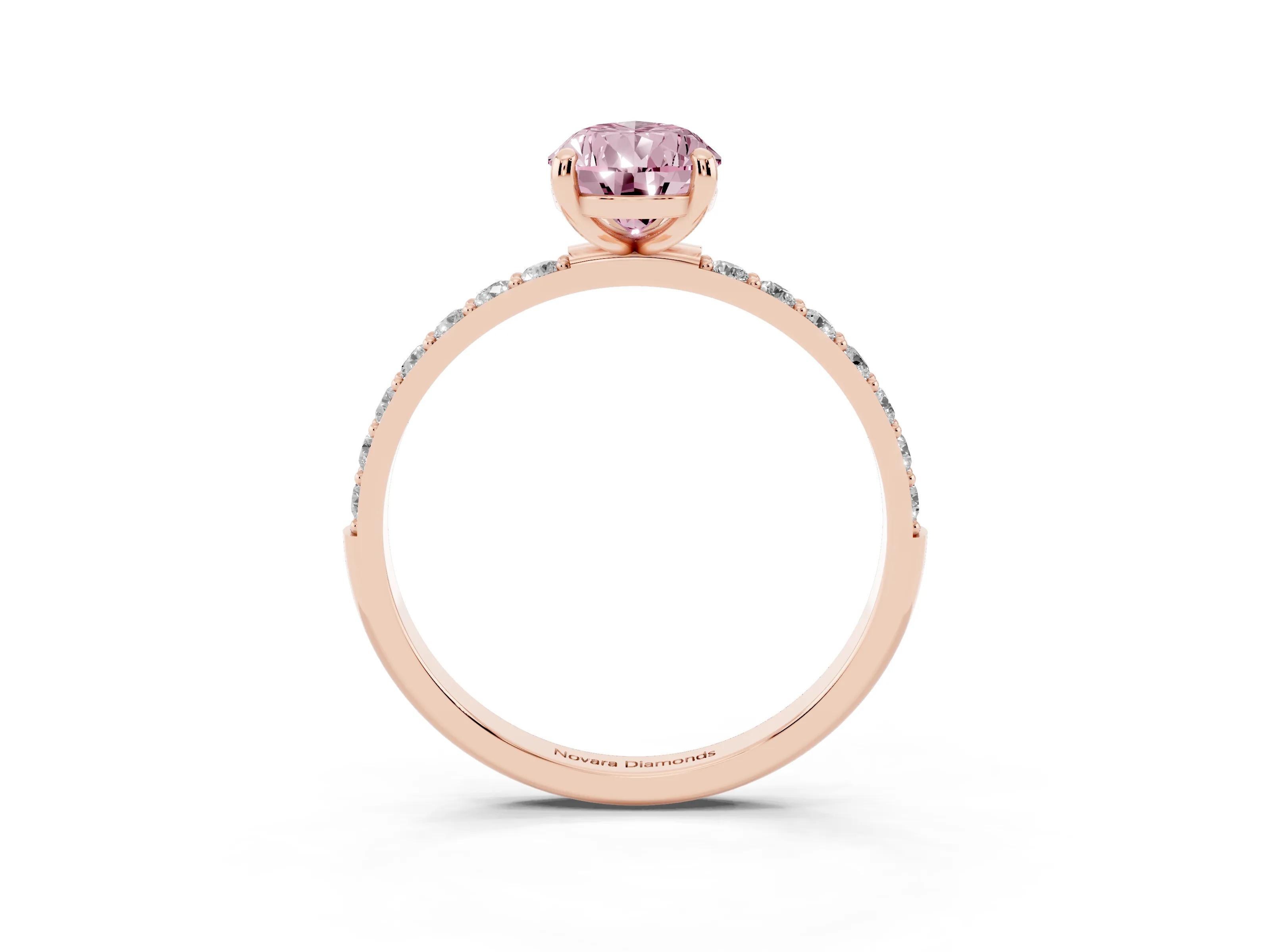 Fancy Pink Pear Cut Diamond Solitaire Ring Set in Rose gold with Round Pavé Band and Prong Setting