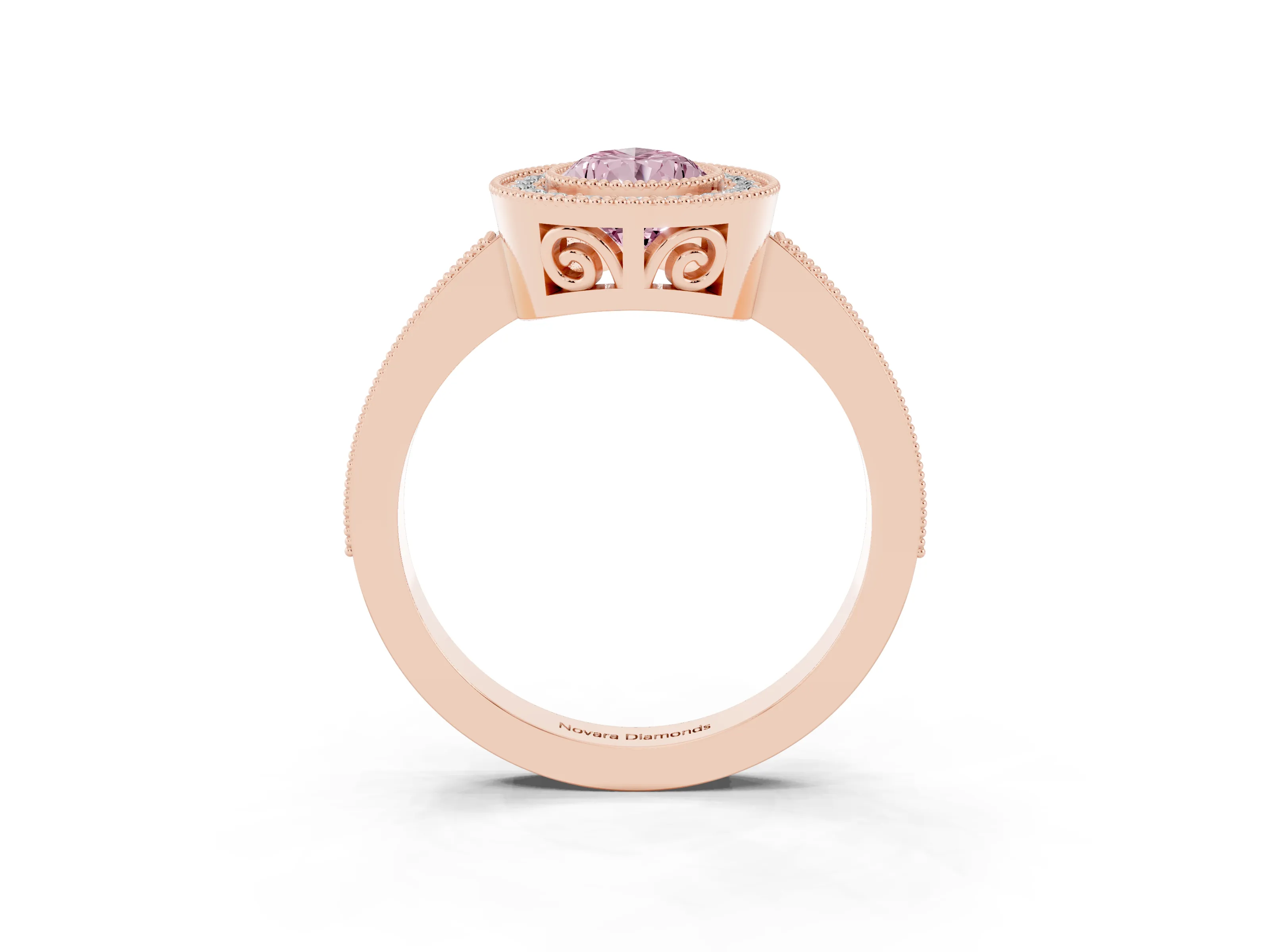Fancy Pink Pear Cut Diamond Round Halo Ring Set in Rose gold with Pavé Band