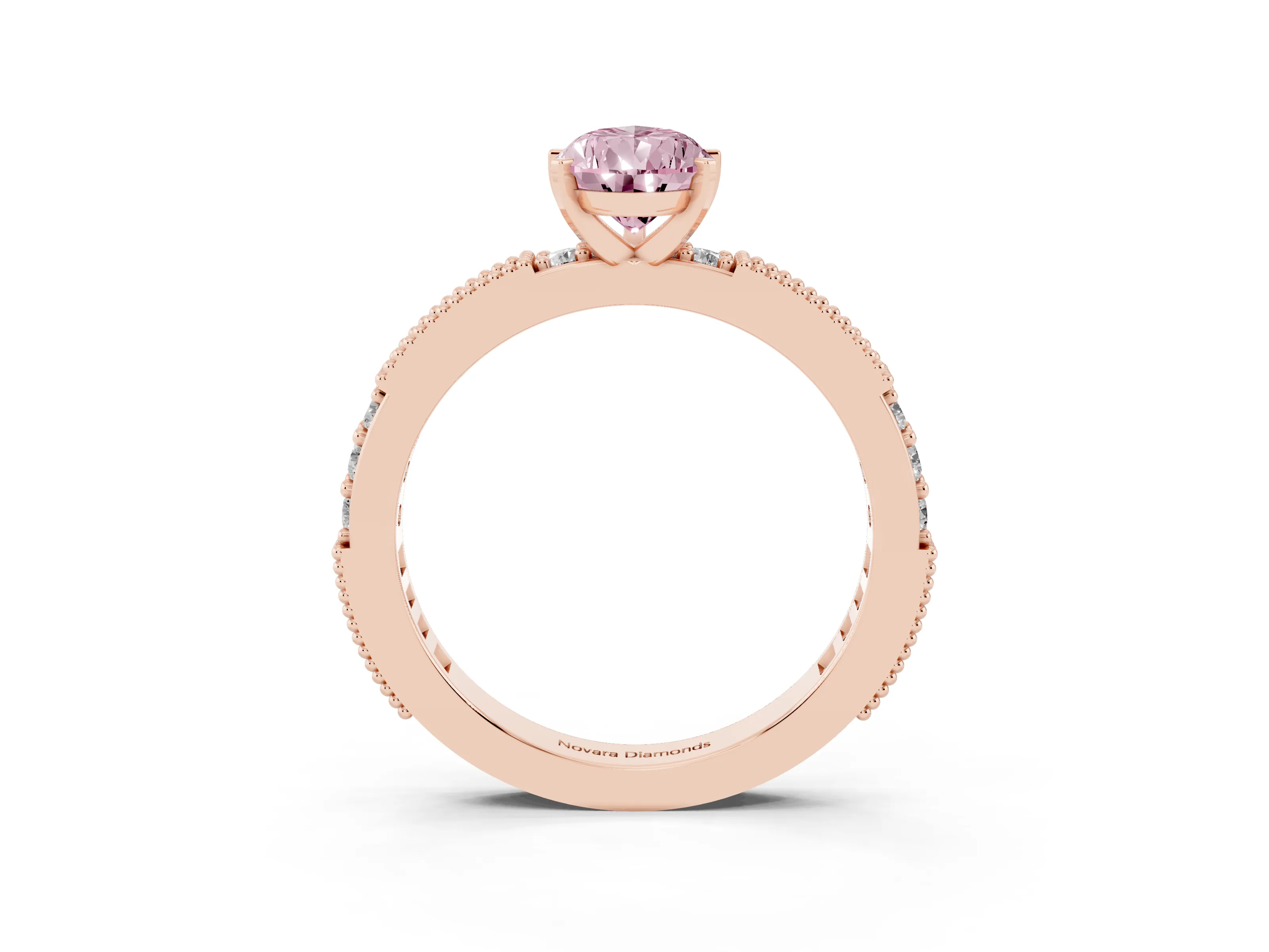 Fancy Pink Pear Cut Diamond Solitaire Ring Set in Rose gold with Slim Pavé Band and Prong Setting
