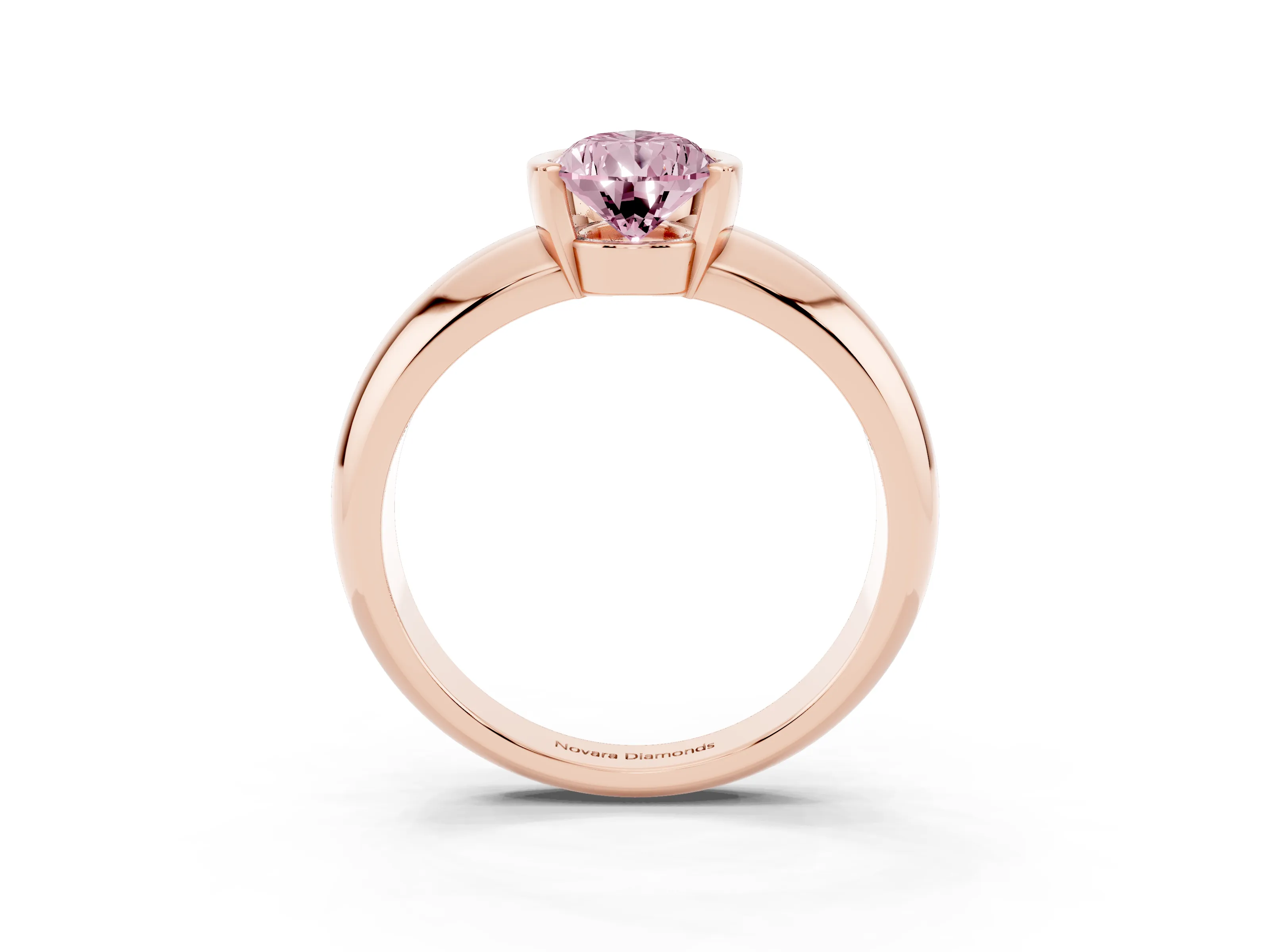 Fancy Pink Pear Cut Diamond Solitaire Tension Set Ring Set in Rose gold with Wide Band