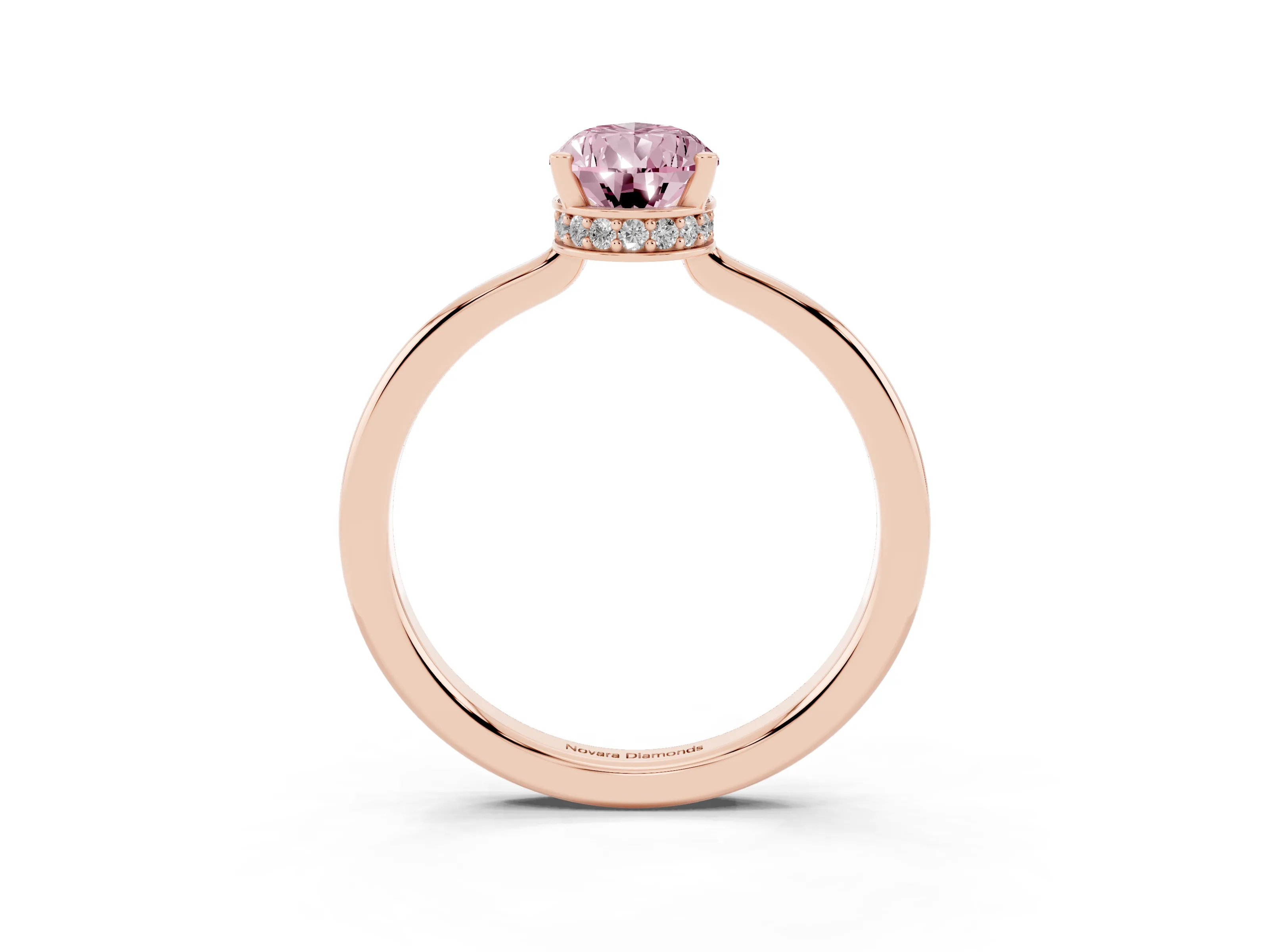 Fancy Pink Pear Cut Diamond Solitaire Engagement Ring Set in Rose gold with Prong Setting on a Plain Band