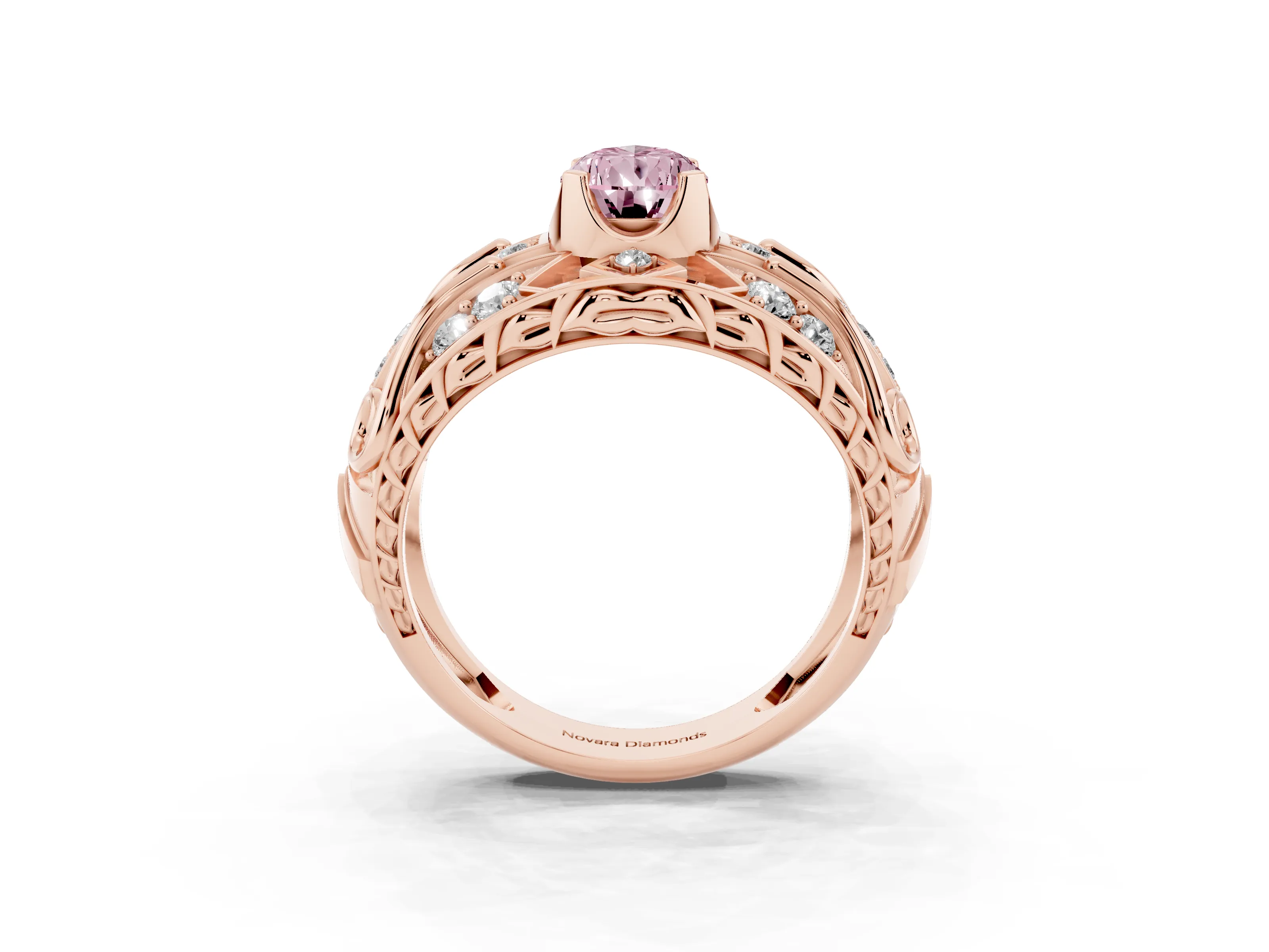 Fancy Pink Pear Cut Diamond Art Deco Ring Set in Rose gold with Pavé Split Shank