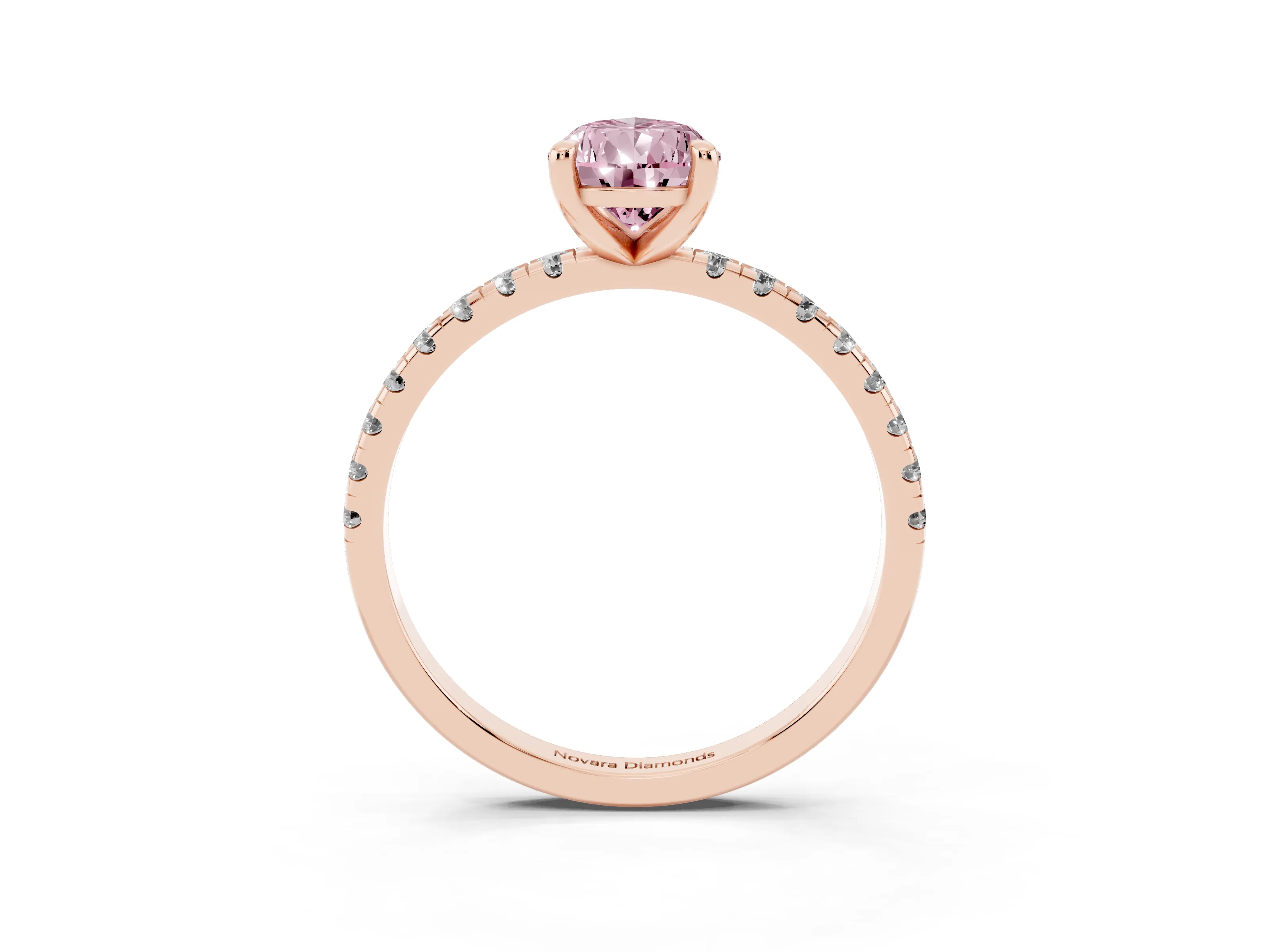 Fancy Pink Pear Cut Diamond Brilliant Solitaire Ring Set in Rose gold with Pavé Band and Prong Setting