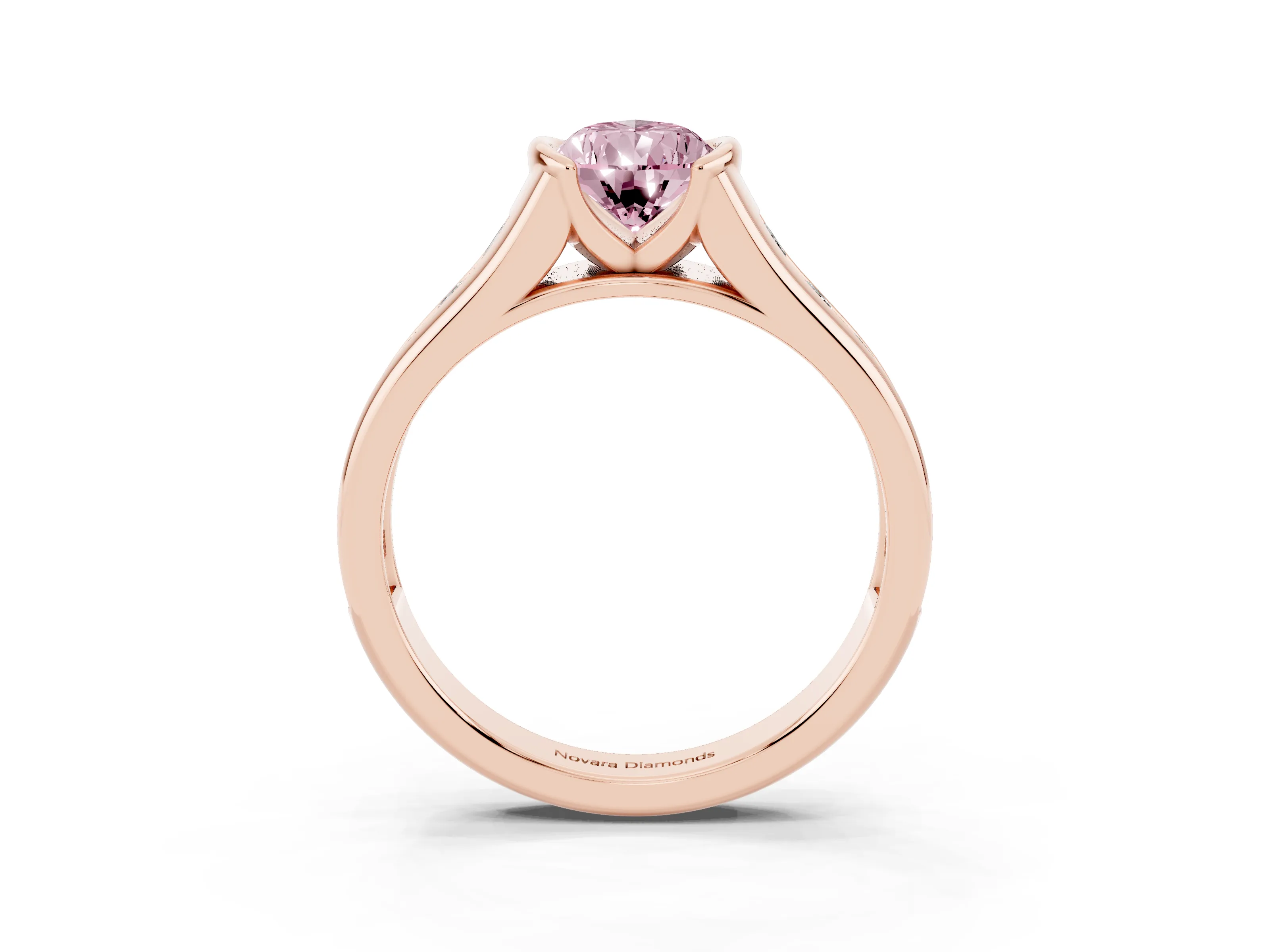 Fancy Pink Pear Cut Diamond Bezel-Set Solitaire Ring Set in Rose gold with Channel-Set Band