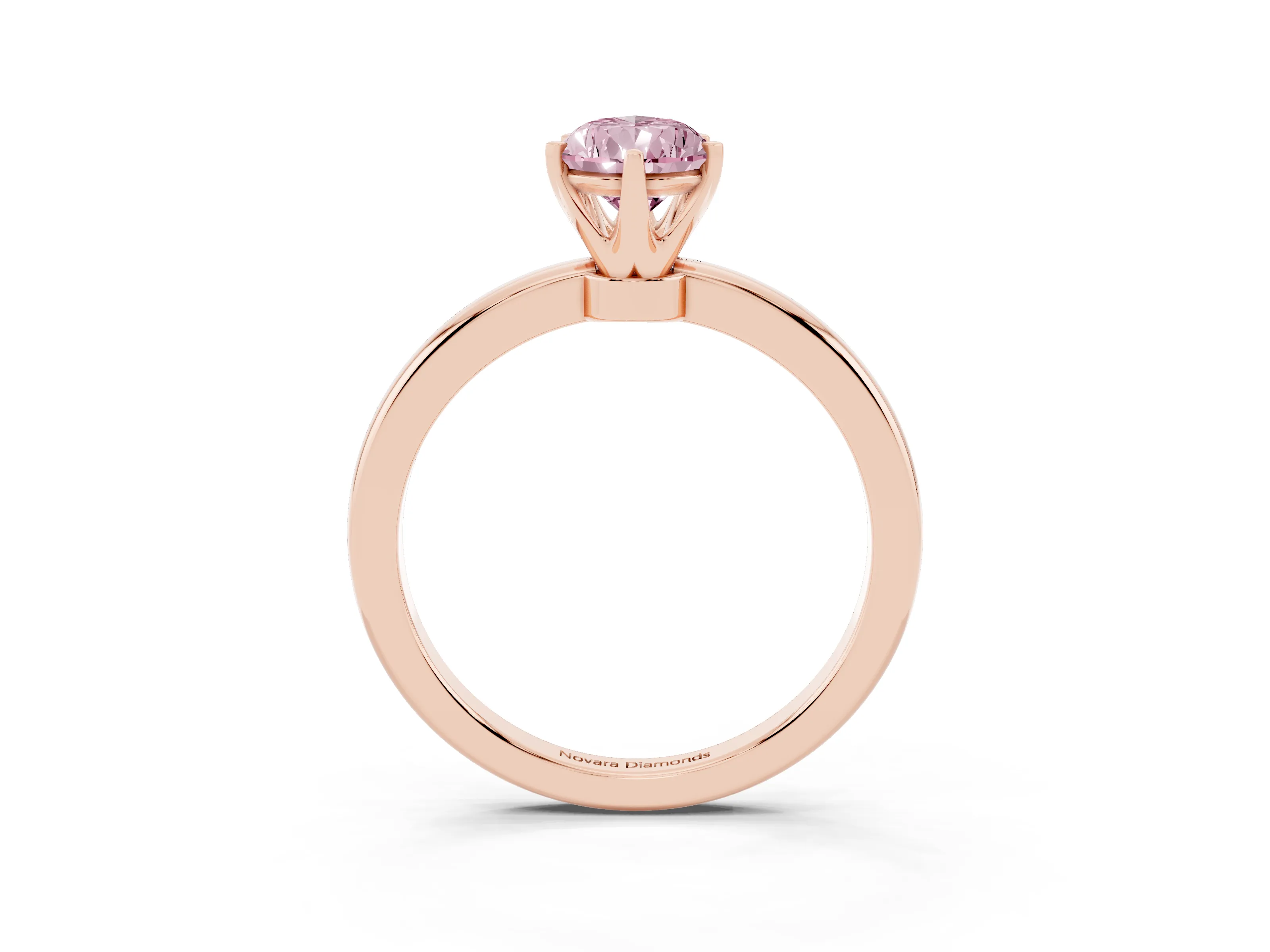 Fancy Pink Pear Cut Diamond Solitaire Ring Set in Rose gold with Raised Prong Setting on a Classic Band