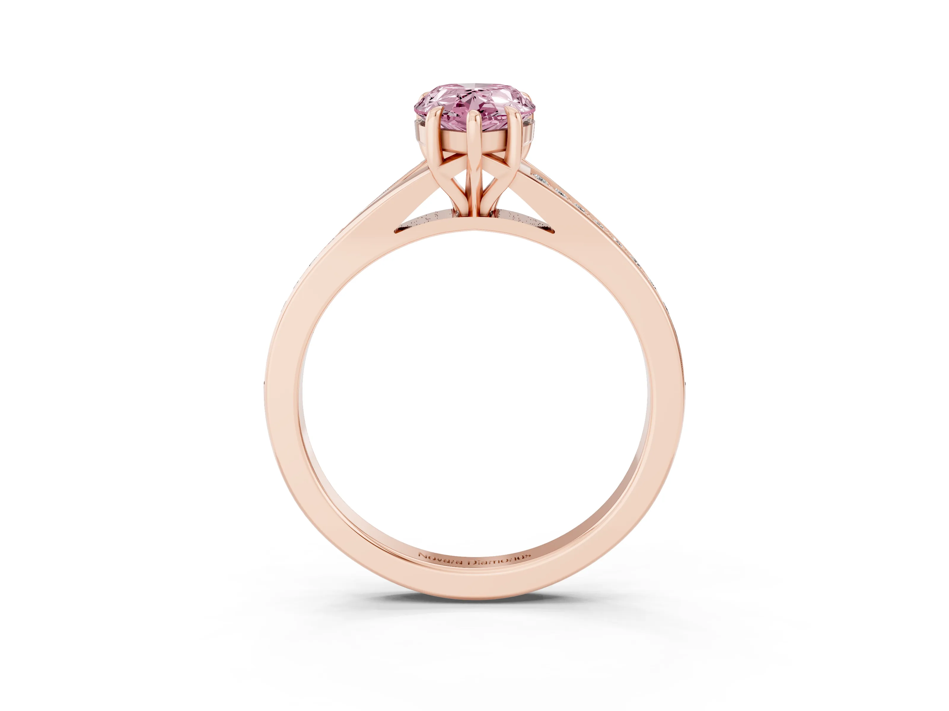 Fancy Pink Pear Cut Diamond Solitaire Ring Set in Rose gold with Pavé Accent Band and Classic Prong Setting