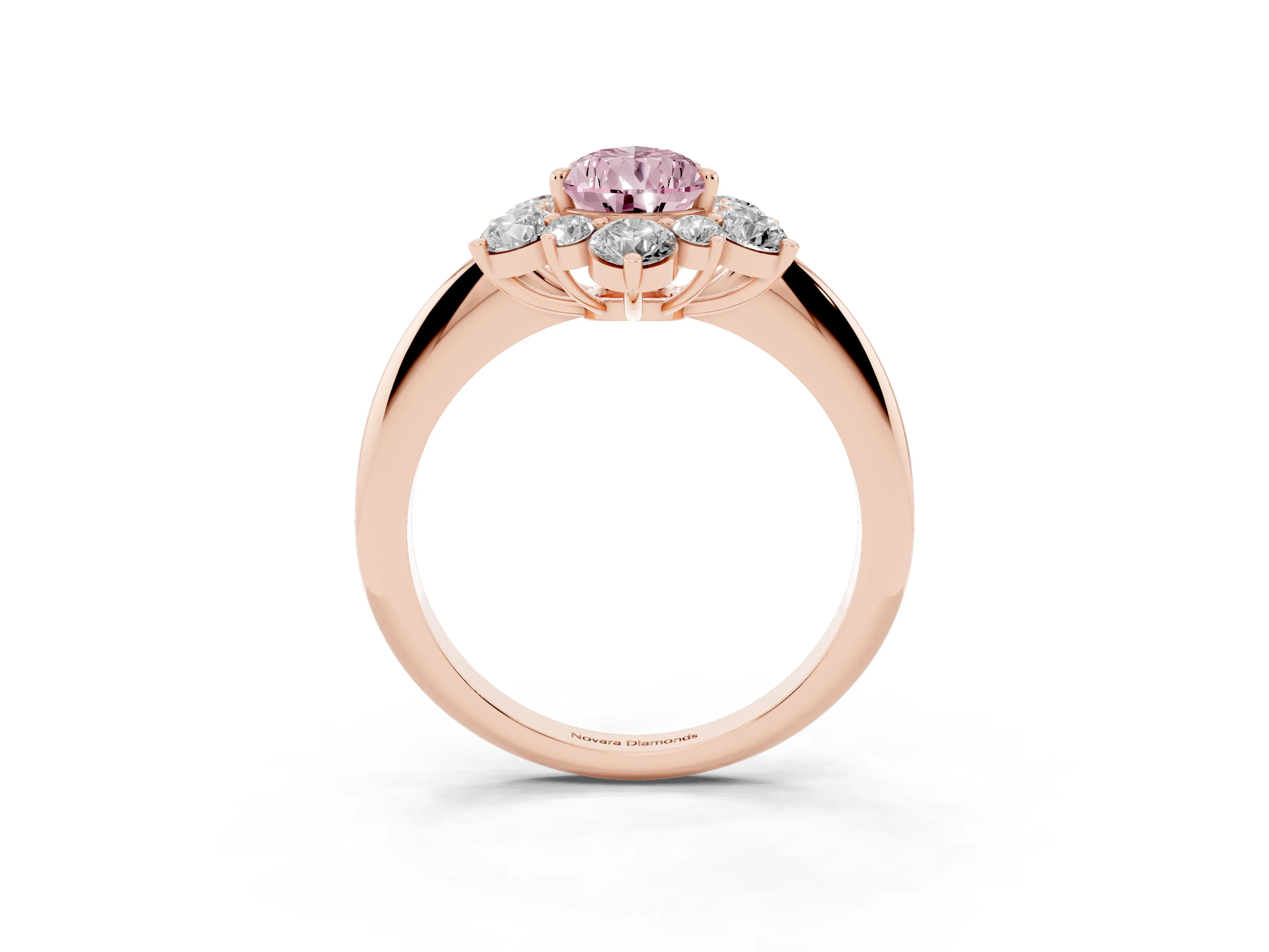 Fancy Pink Pear Cut Diamond Cluster Halo Ring Set in Rose gold with Solitaire Band and Prong Setting