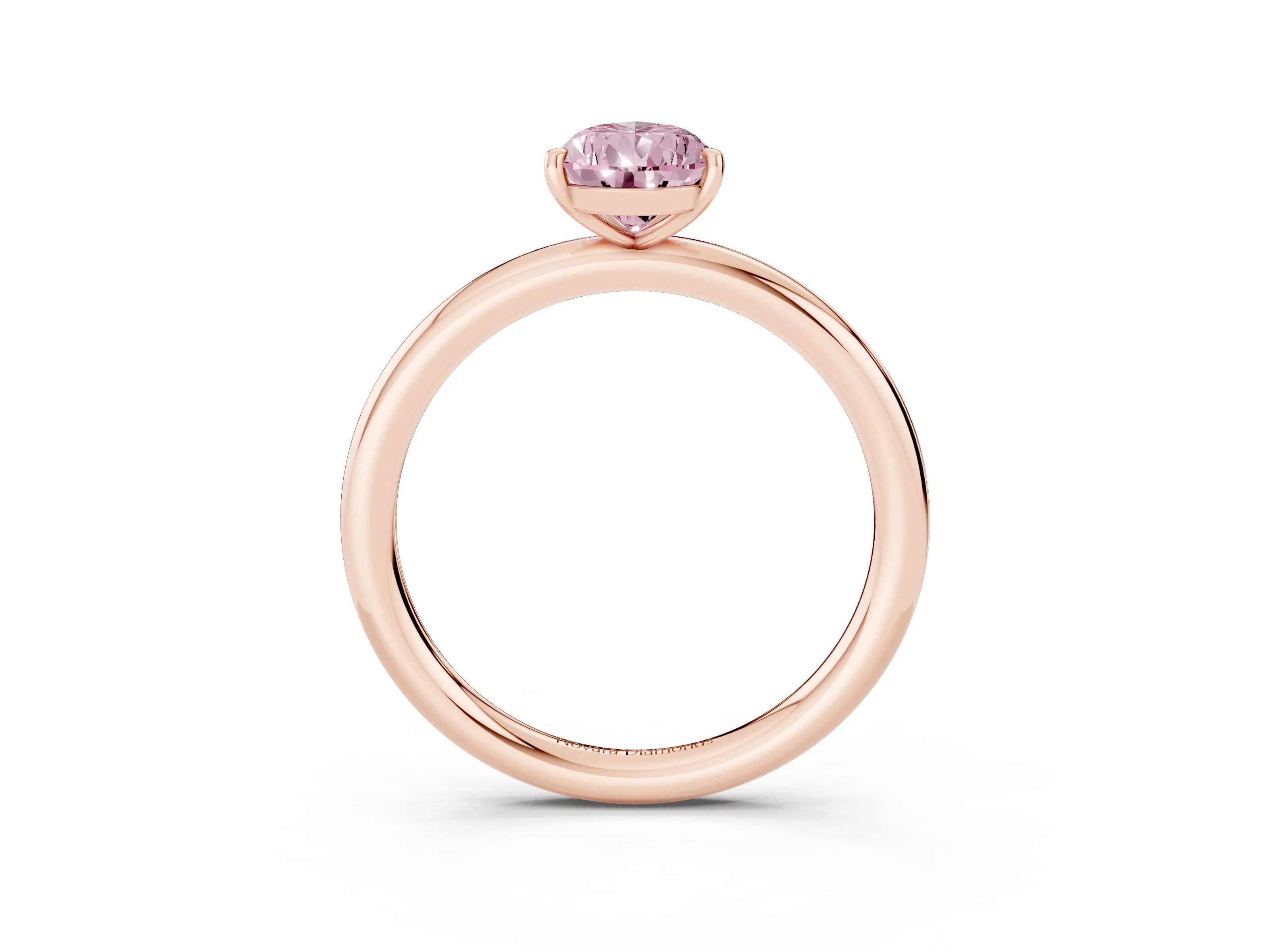 Fancy Pink Pear Cut Diamond Solitaire Ring Set in Rose gold with Prong Setting on a Polished Plain Band
