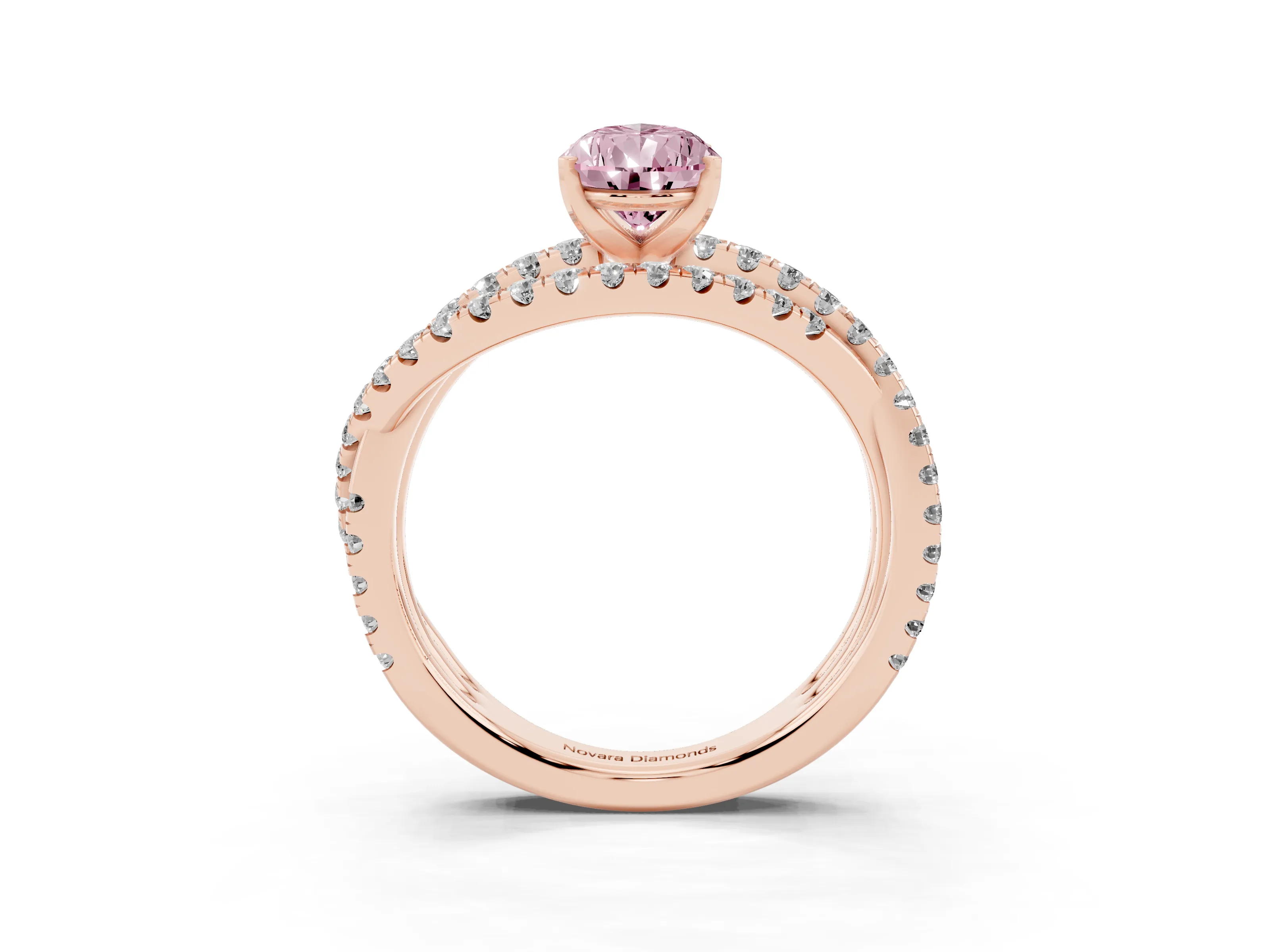 Fancy Pink Pear Cut Diamond Solitaire Twist Band Ring Set in Rose gold with Pavé Setting and Prong Head