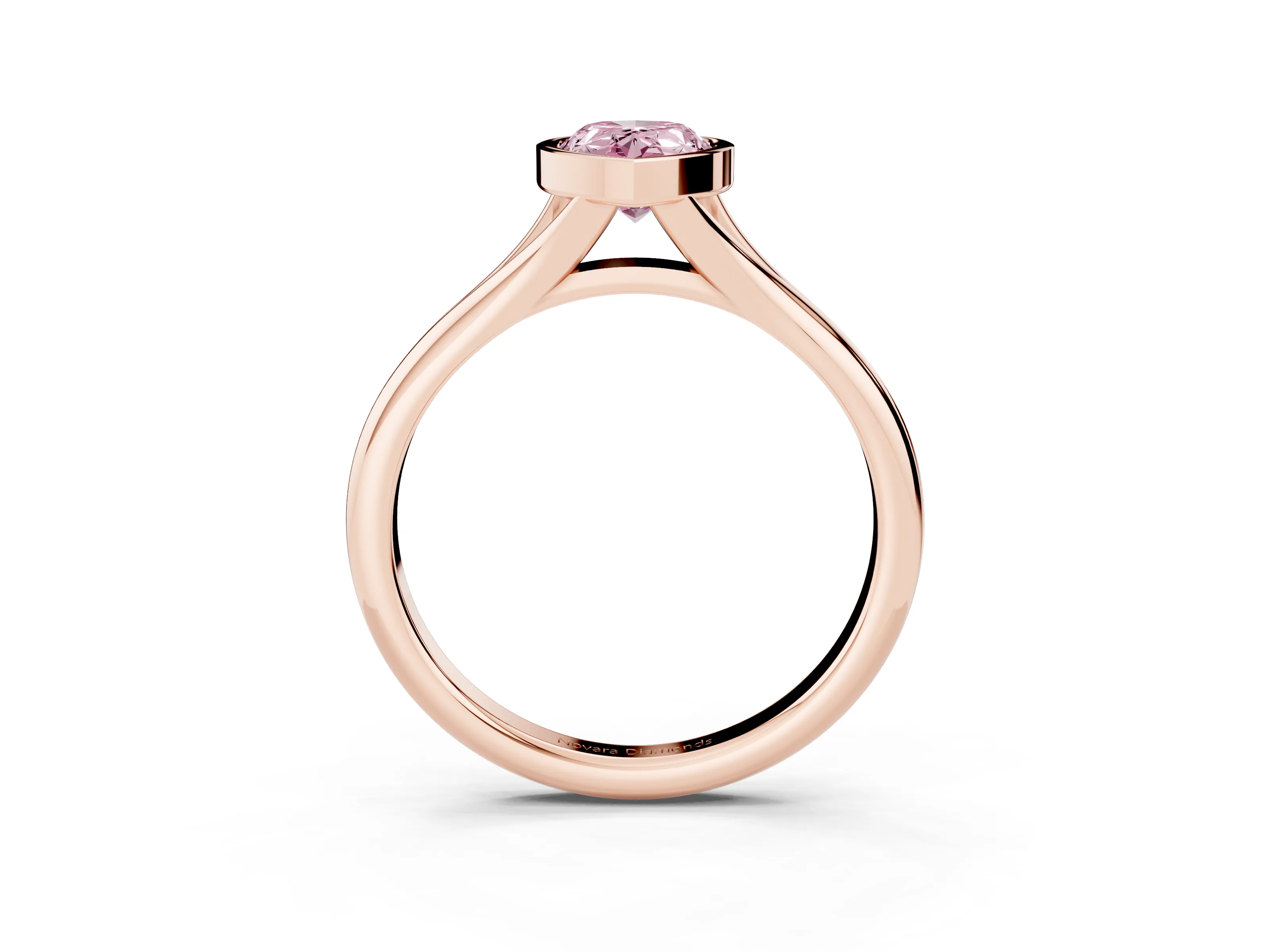Fancy Pink Bezel Set Pear Cut Diamond Solitaire Ring Set in Rose gold with Smooth Band