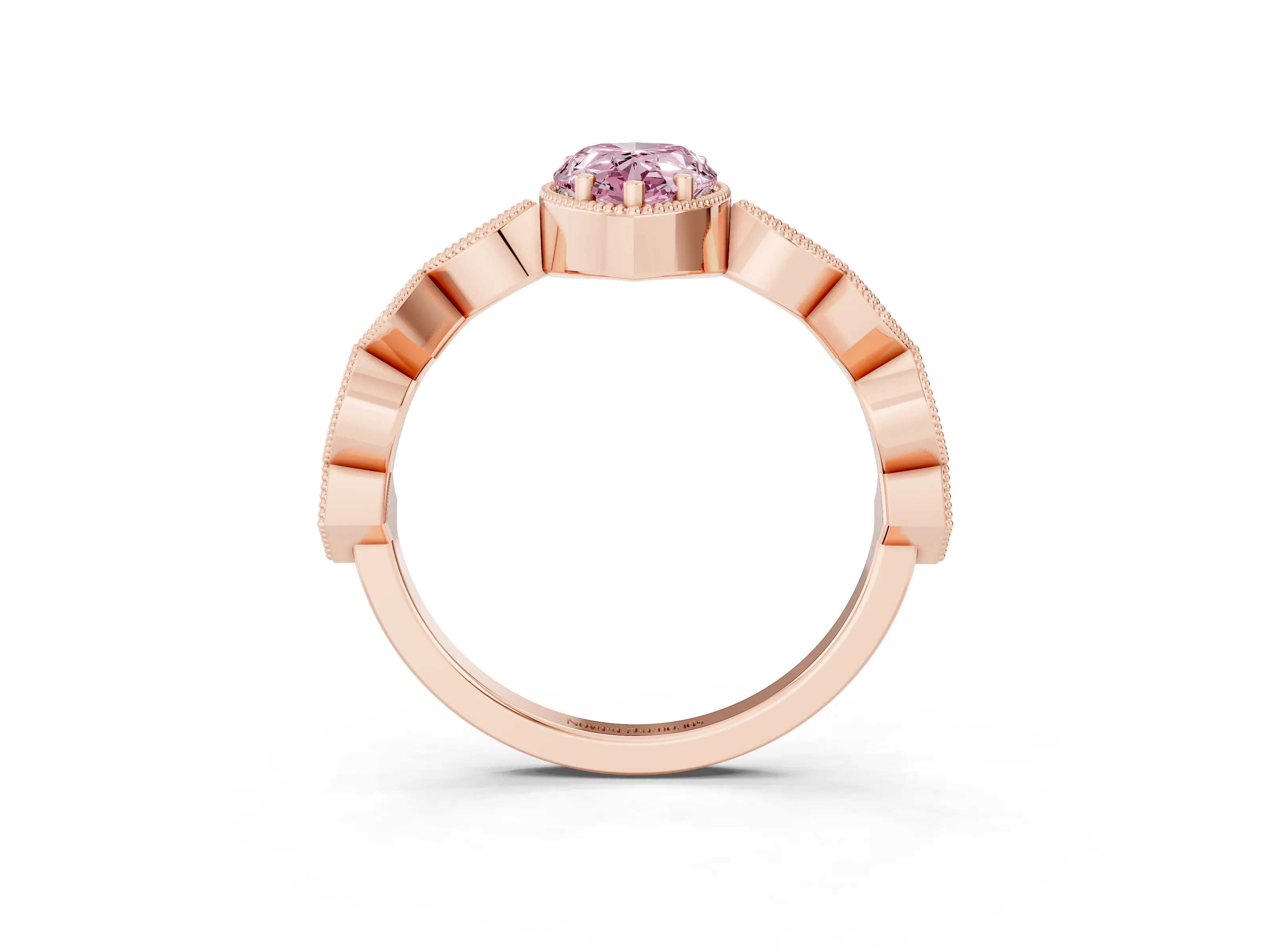 Fancy Pink Pear Cut Diamond Milgrain Marquise Twist Band Ring Set in Rose gold with Prong Setting