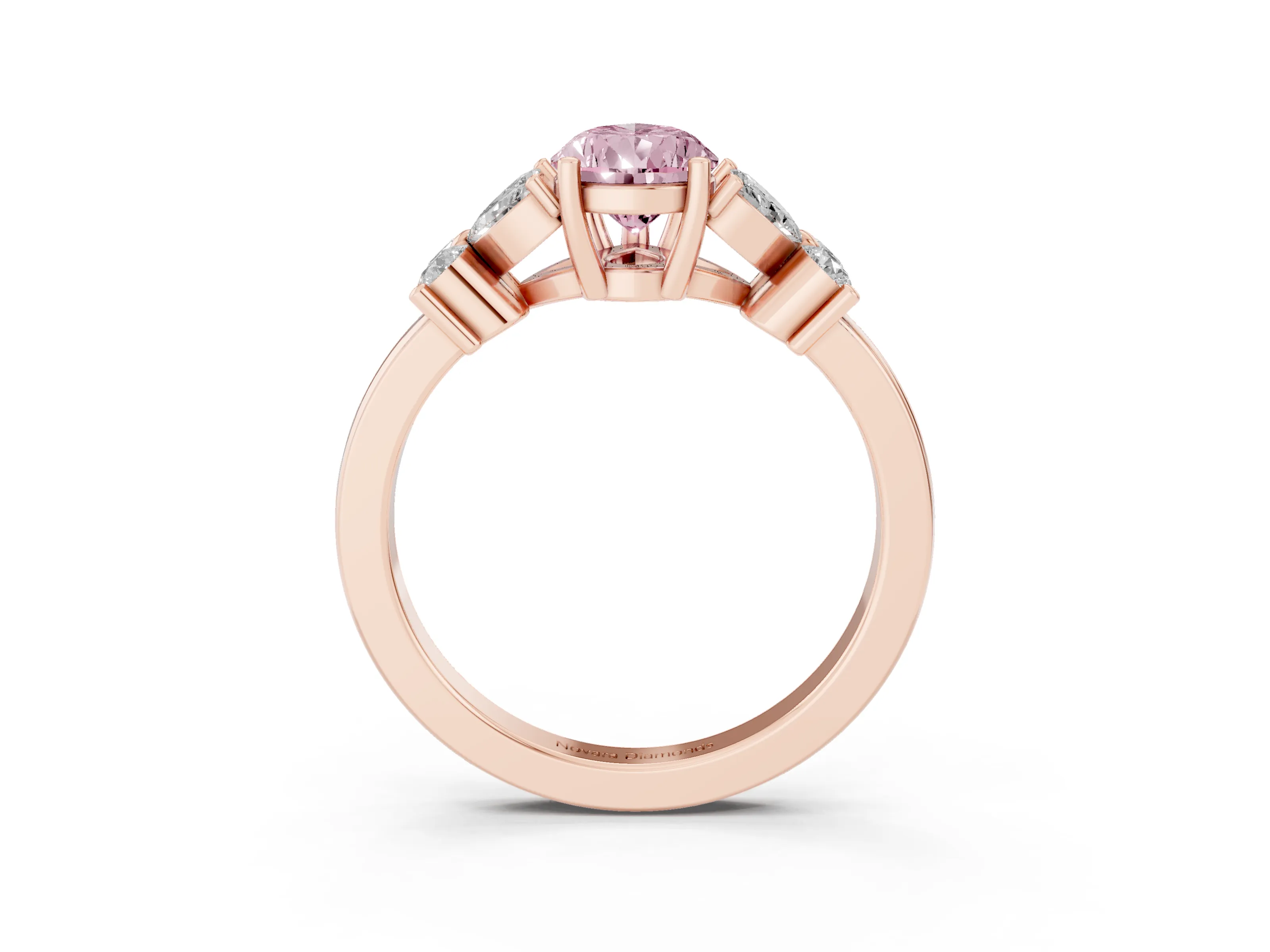Fancy Pink Pear Cut Diamond Floral Cluster Ring Set in Rose gold with Marquise Petals and Prong Setting
