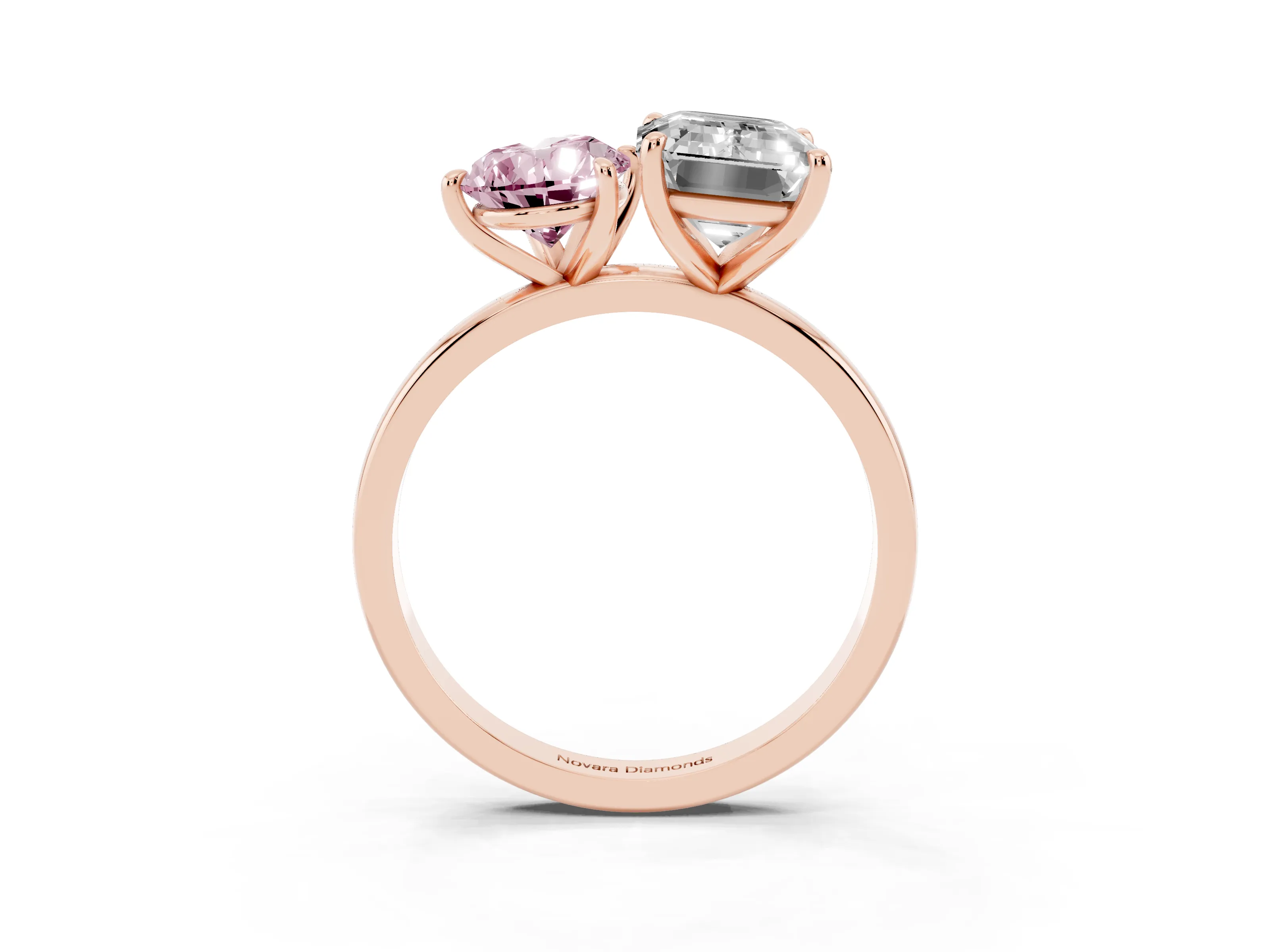Fancy Pink Pear Cut and Emerald Cut Toi Moi Ring Set in Rose gold with Prong Setting