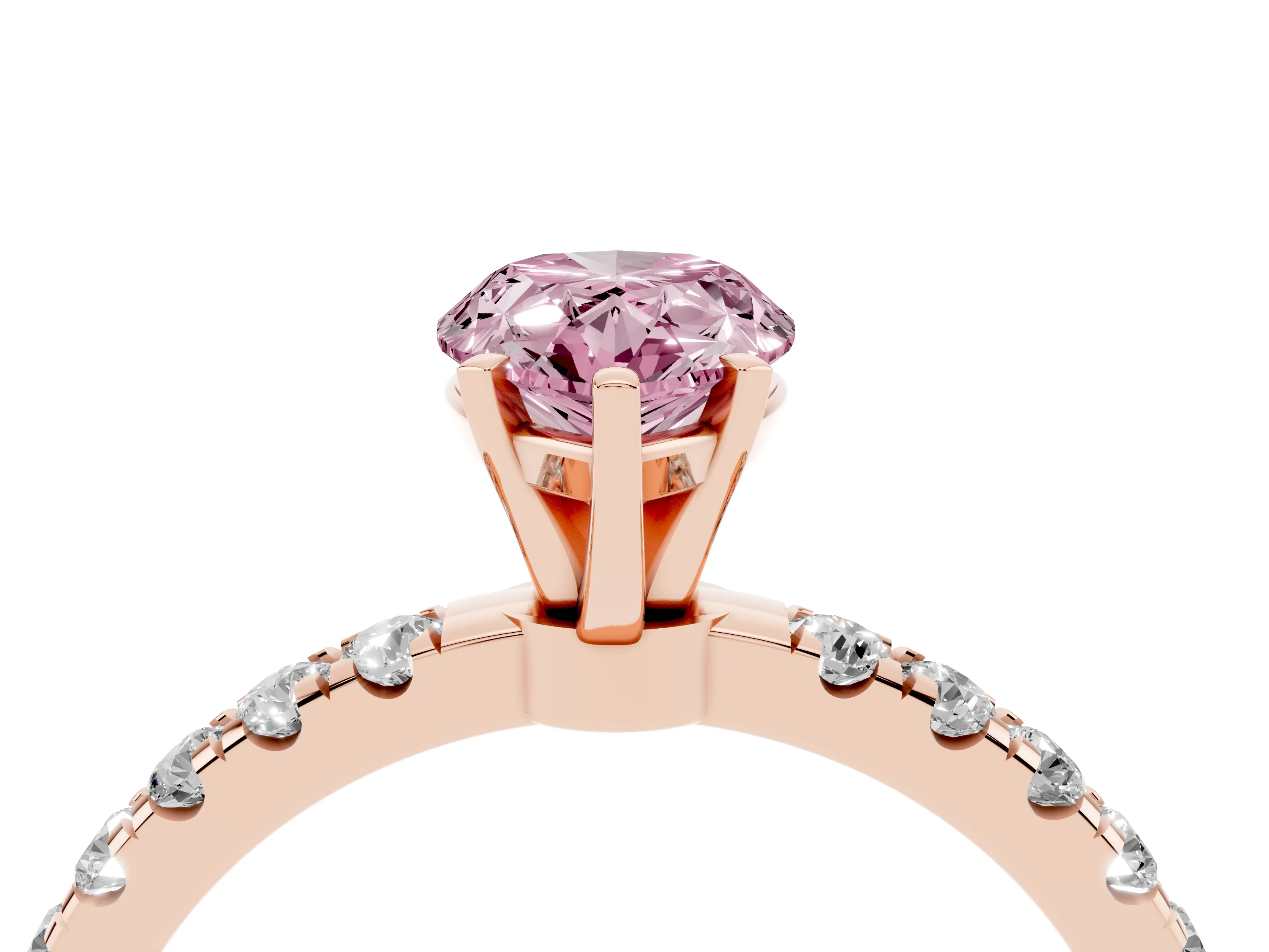 Fancy Pink Pear Cut Diamond Solitaire Ring Set in Rose gold with Pavé Accents and Prong Setting