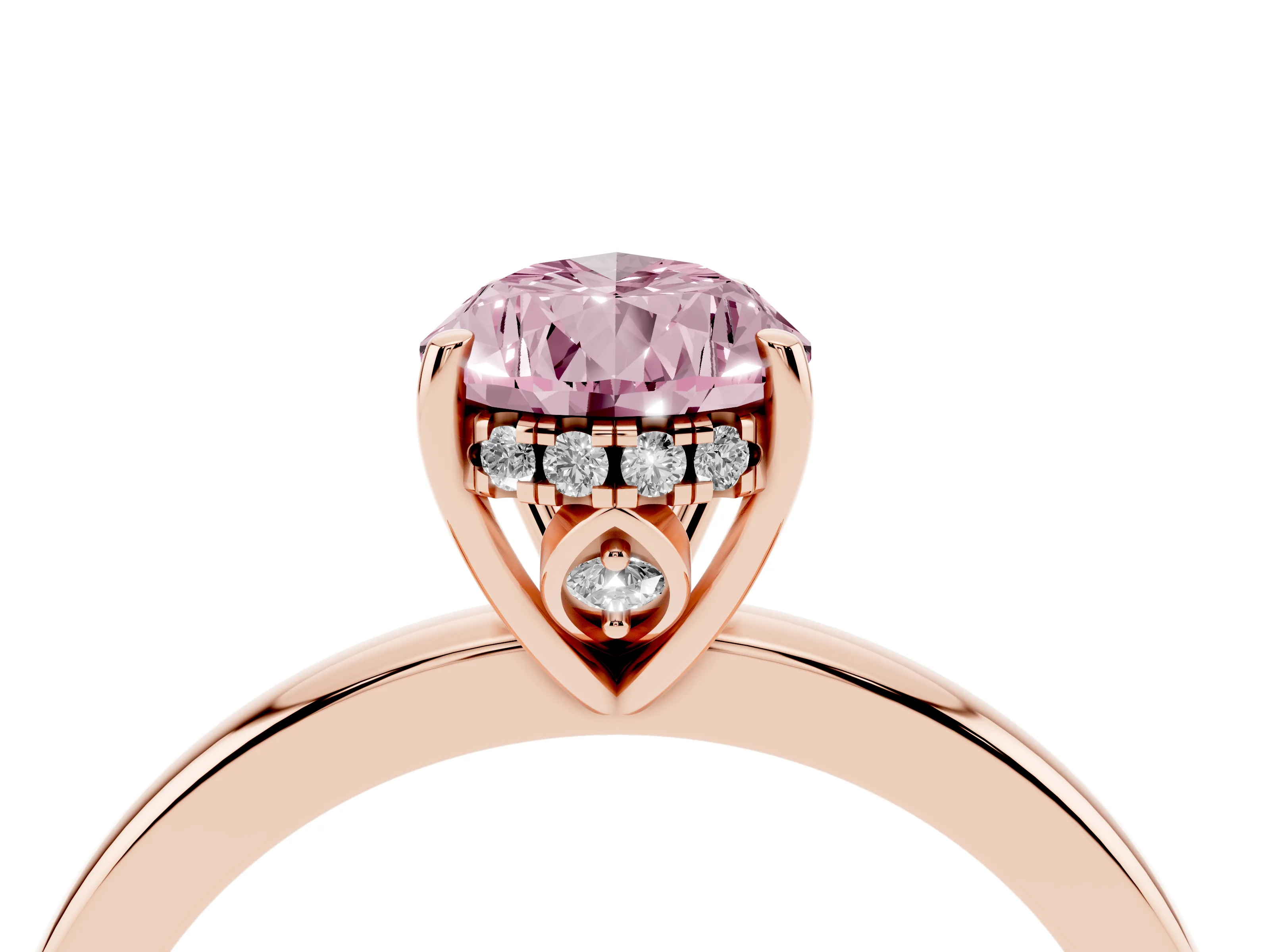 Fancy Pink Pear Cut Diamond Solitaire Ring Set in Rose gold with Plain Band and Prong Setting