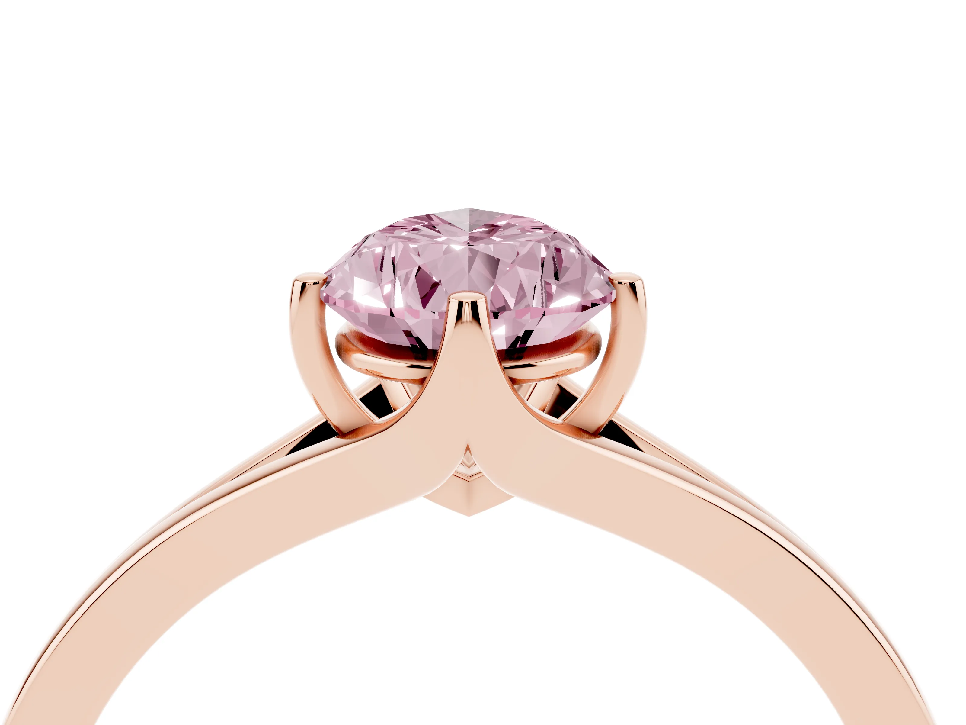 Fancy Pink Pear Cut Diamond Solitaire Ring Set in Rose gold with Polished Tapered Band and Prong Setting