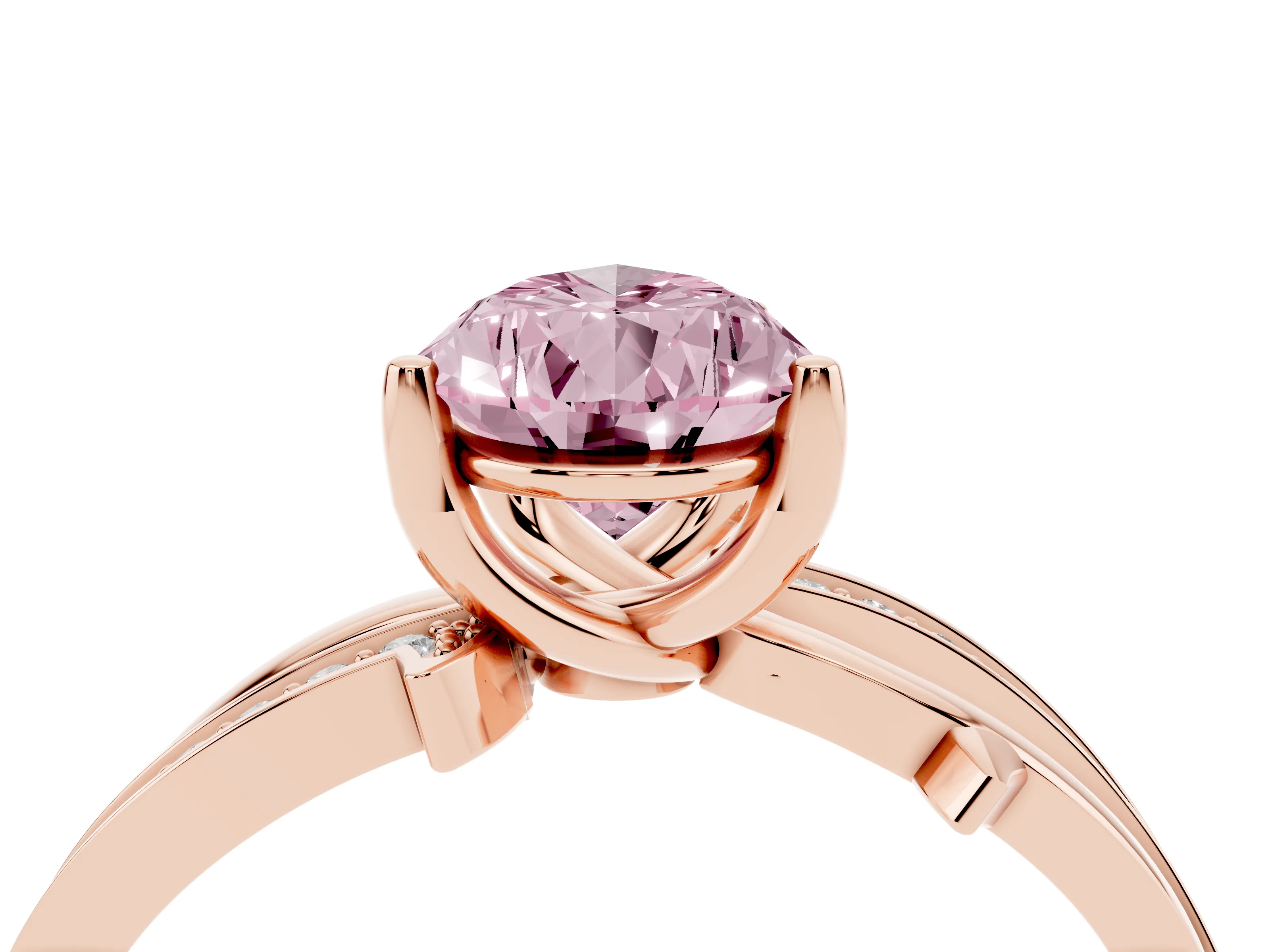 Fancy Pink Pear Cut Diamond Pavé Twist Band Solitaire Ring Set in Rose gold with Prong Setting
