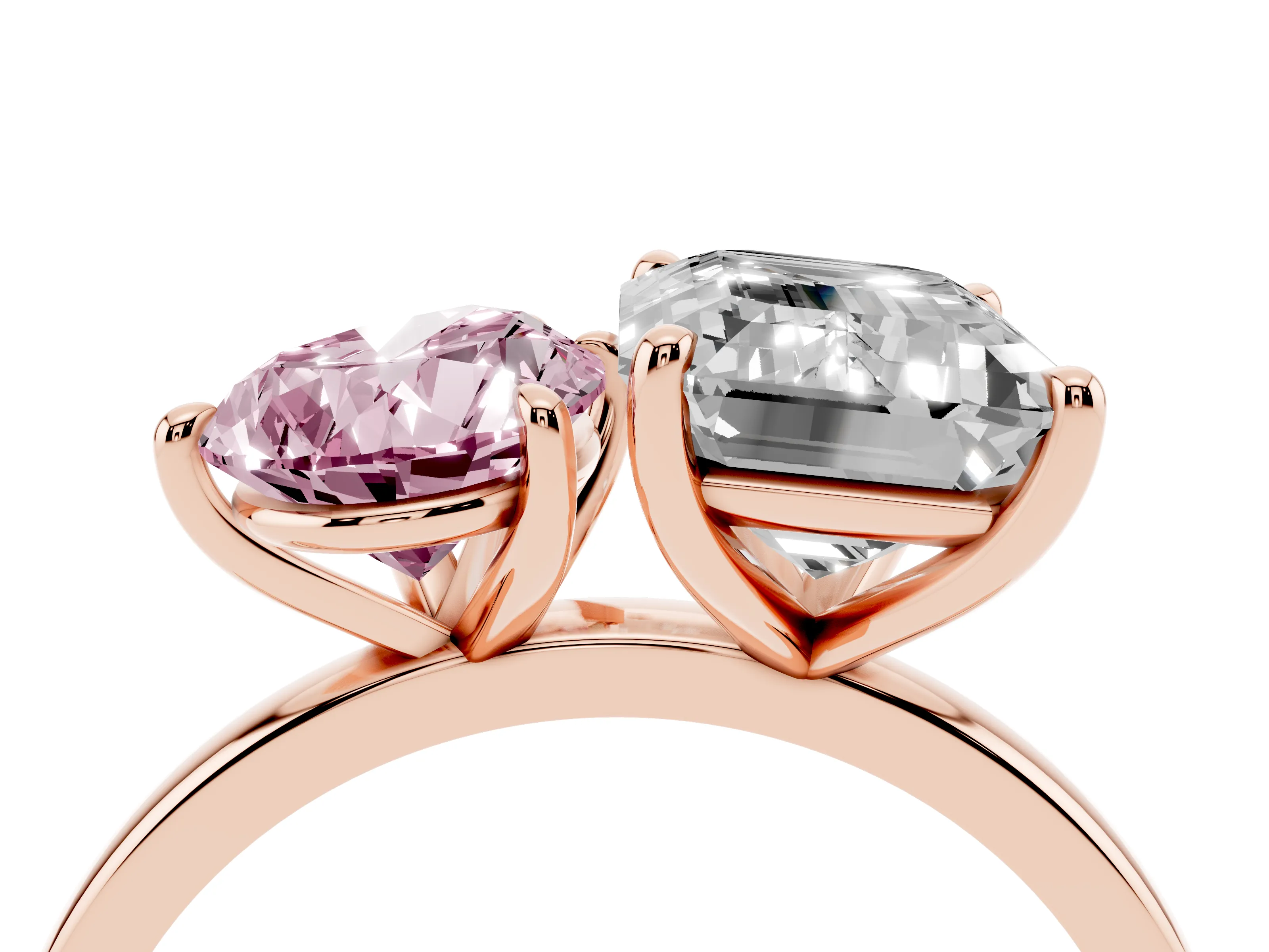 Fancy Pink Pear Cut and Emerald Cut Toi Moi Ring Set in Rose gold with Prong Setting