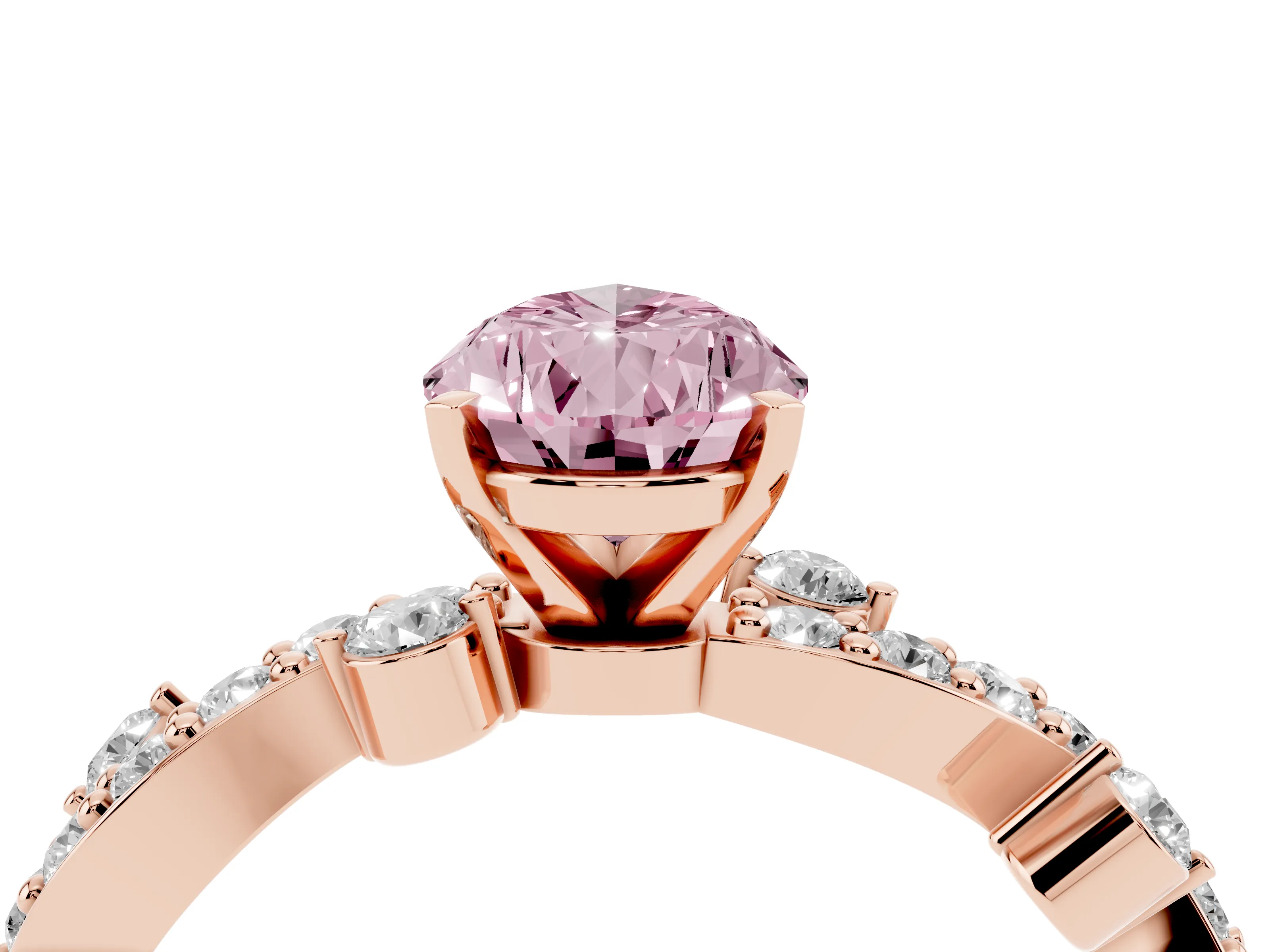 Fancy Pink Pear Cut Diamond Solitaire Twisted Band Set in Rose gold with Pavé Setting