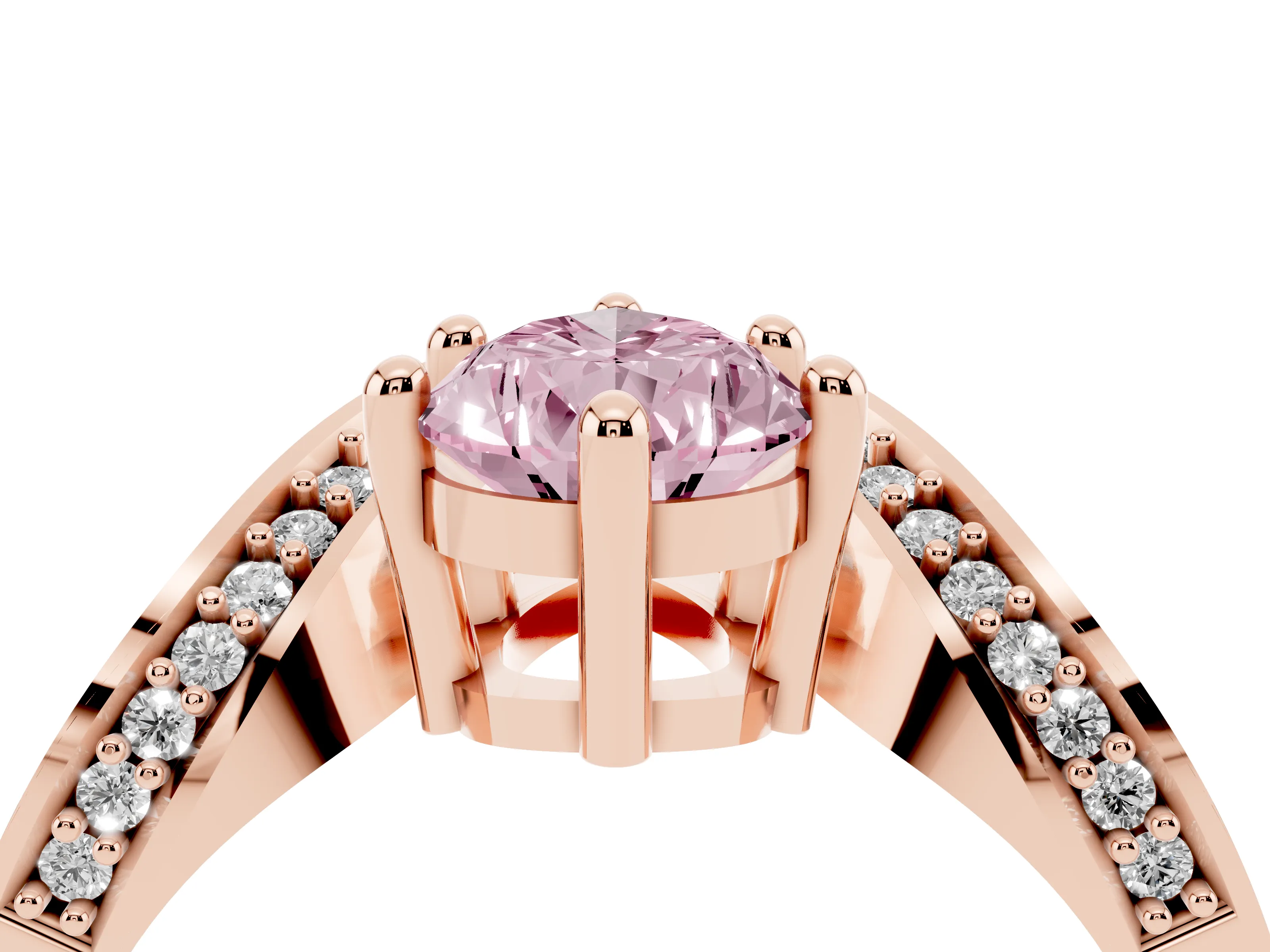 Fancy Pink Pear Cut Diamond Solitaire Engagement Ring Set in Rose gold with Pavé Shoulders