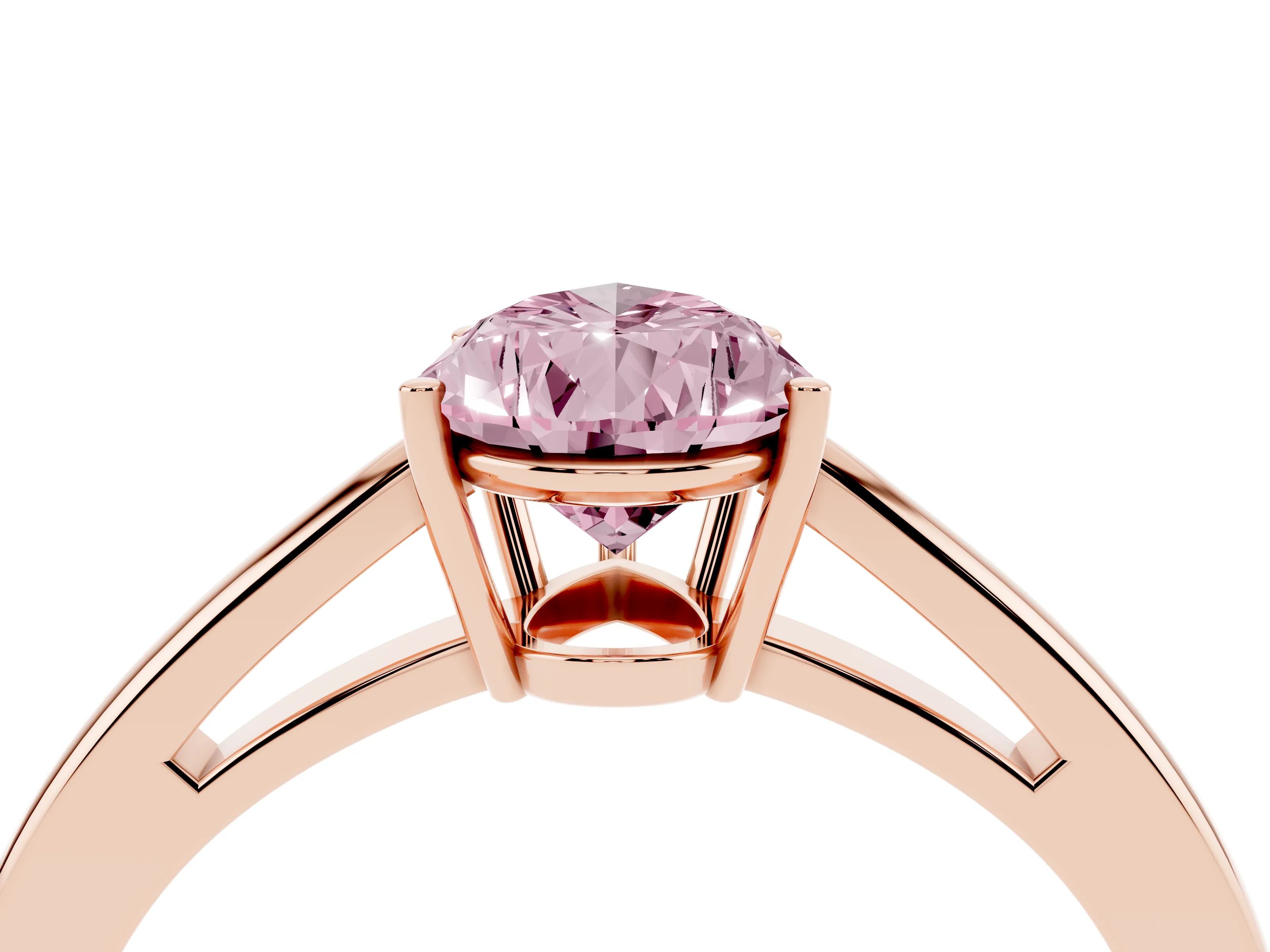 Fancy Pink Pear Cut Diamond Solitaire Ring Set in Rose gold with Split Shank and Prong Setting