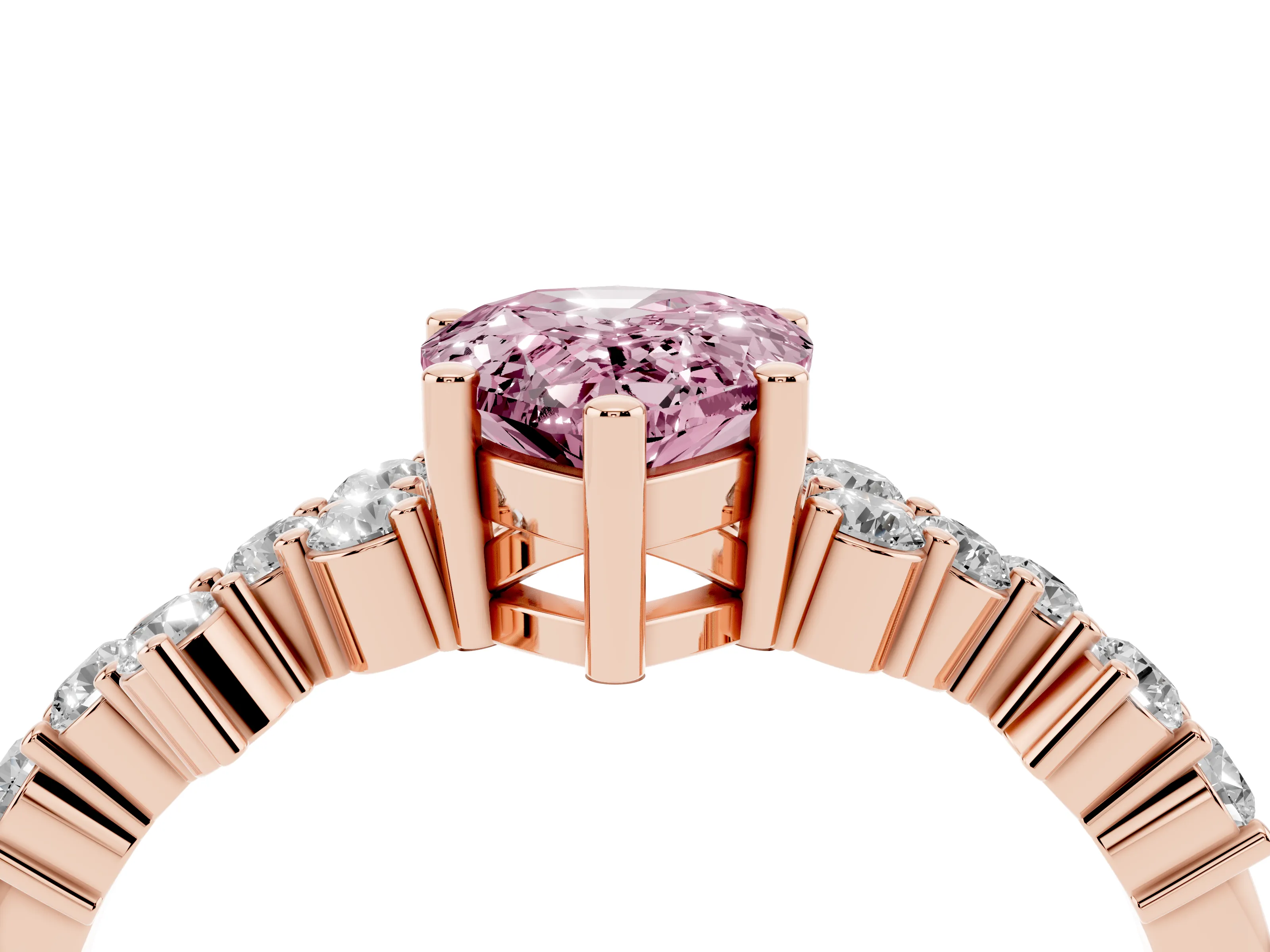 Fancy Pink Pear Cut Diamond Ring Set in Rose gold with Scattered Round Accents
