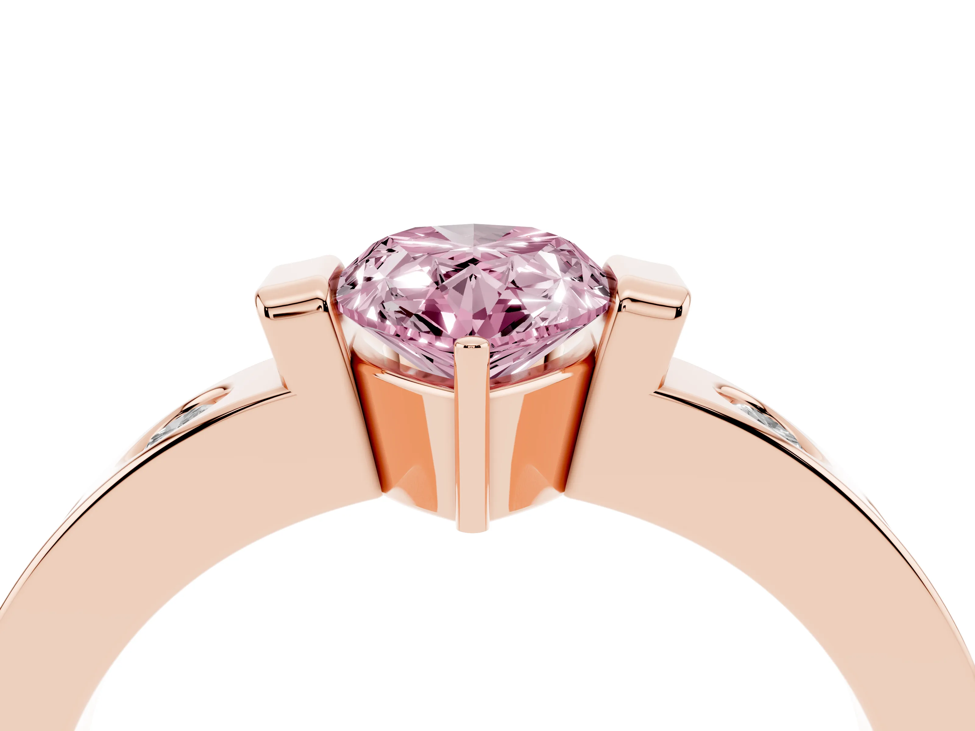 Fancy Pink Pear Cut Diamond Channel-Set Band Ring Set in Rose gold with Bezel Prong Setting