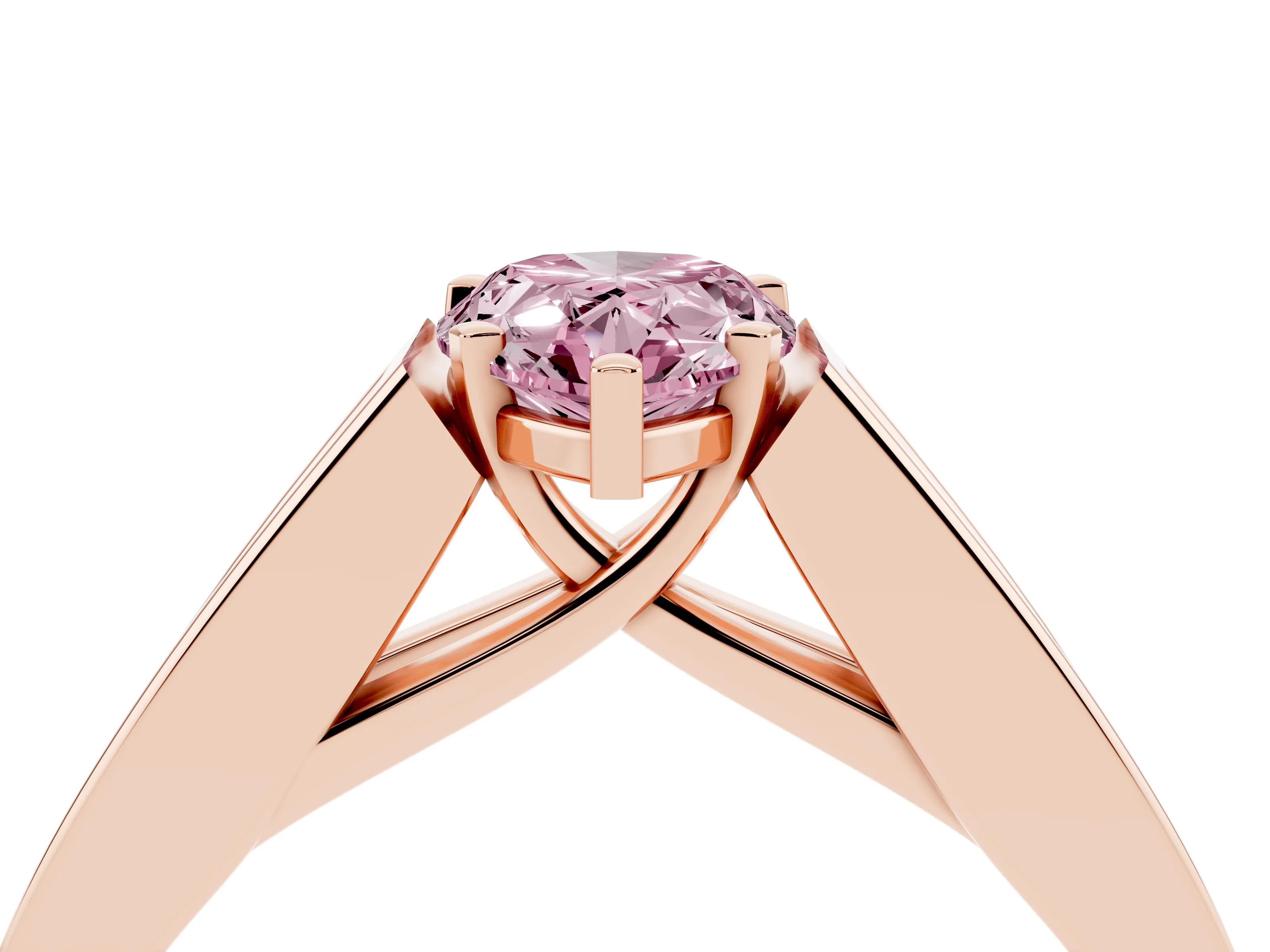 Fancy Pink Pear Cut Diamond Solitaire Ring Set in Rose gold with Channel-Set Accent Stones and Prong Setting