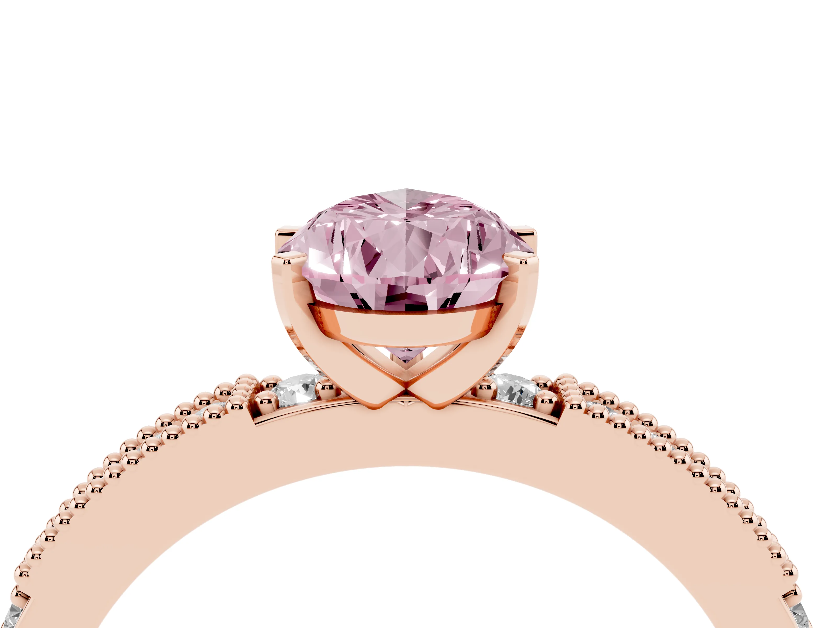 Fancy Pink Pear Cut Diamond Solitaire Ring Set in Rose gold with Slim Pavé Band and Prong Setting
