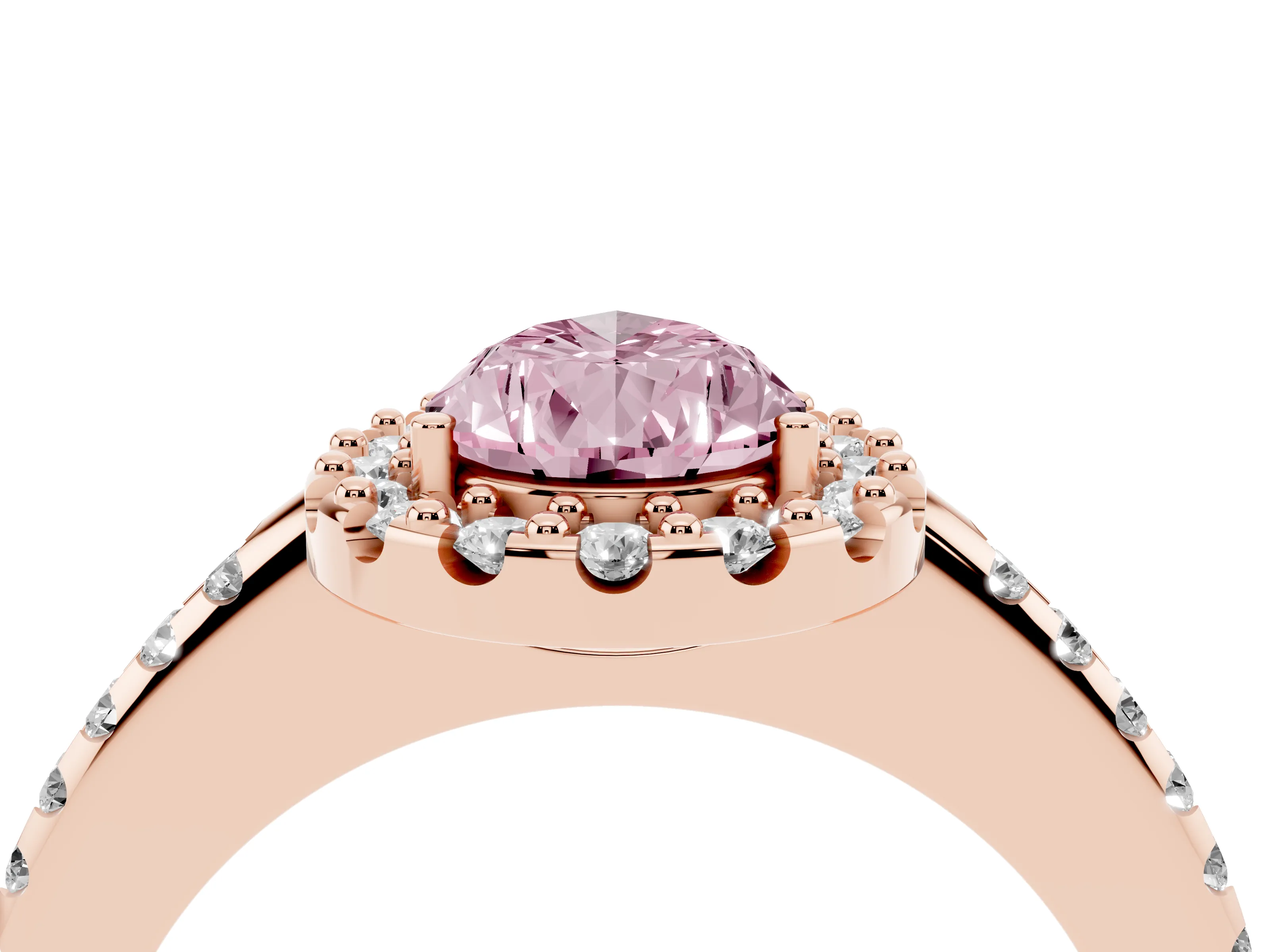 Fancy Pink Pear Cut Diamond Pavé Halo Ring Set in Rose gold with Prong Setting