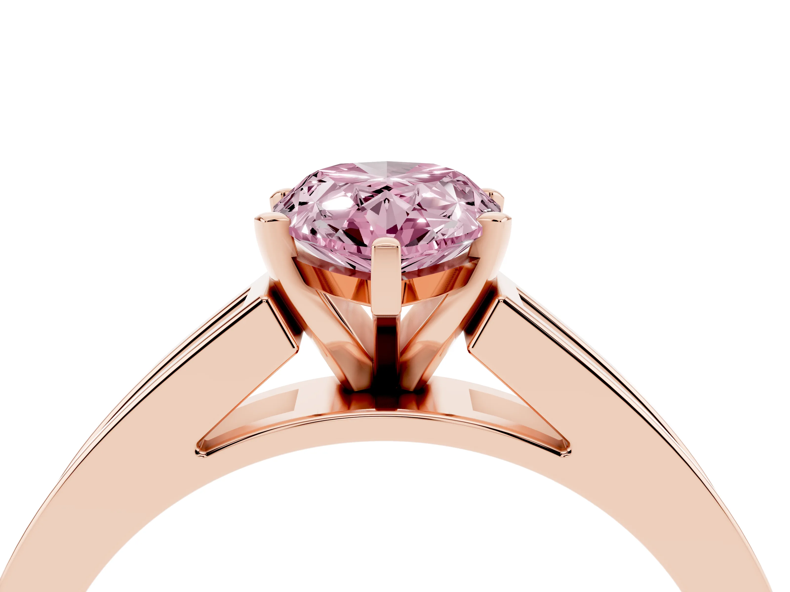 Fancy Pink Pear Cut Diamond Solitaire Ring Set in Rose gold with Channel-Set Band and Prong Setting