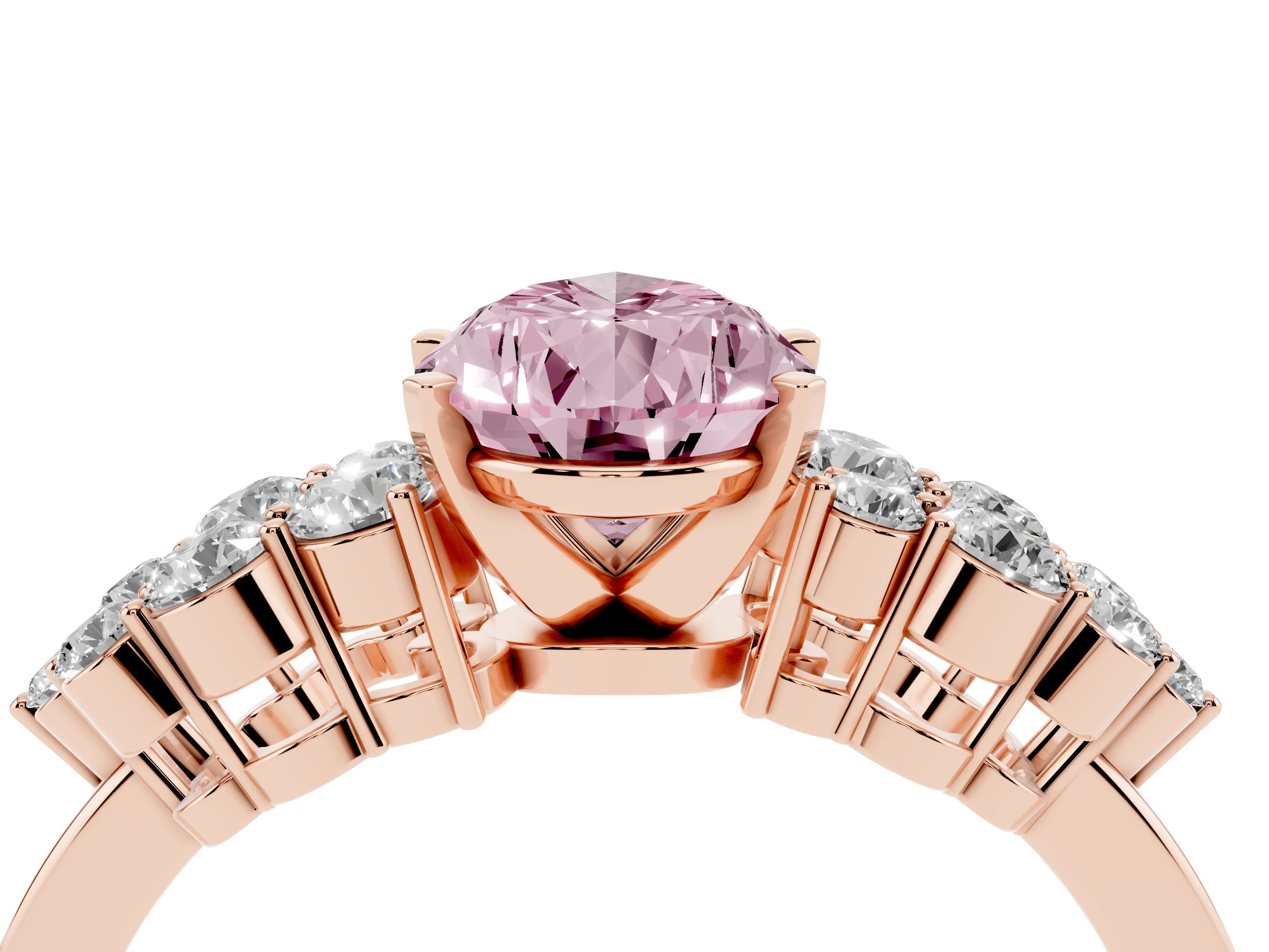 Fancy Pink Pear Cut Diamond Cluster Engagement Ring Set in Rose gold with Pavé Band and Prong Setting