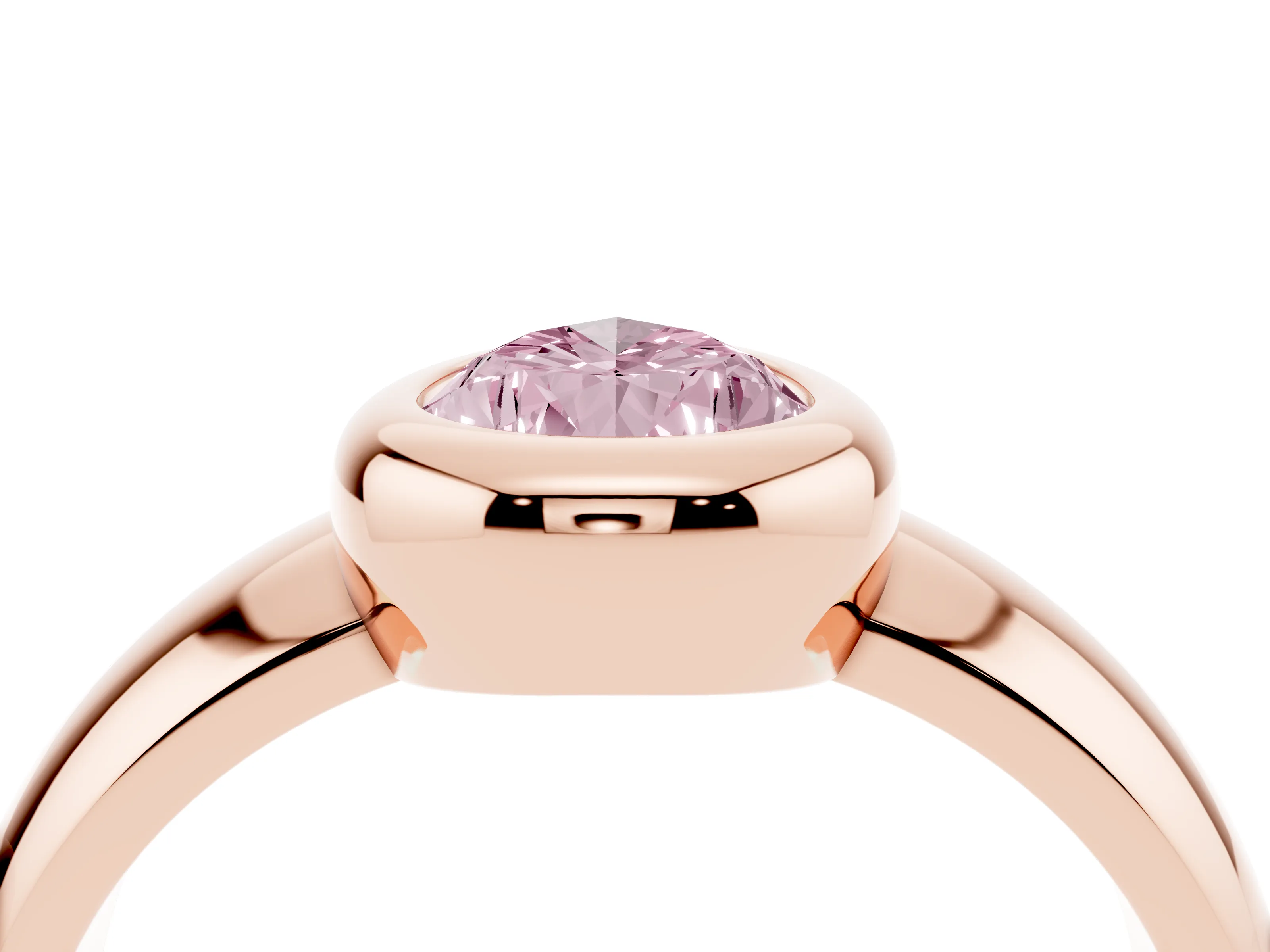 Fancy Pink Bezel Set Pear Cut Diamond Solitaire Ring Set in Rose gold with Wide Band