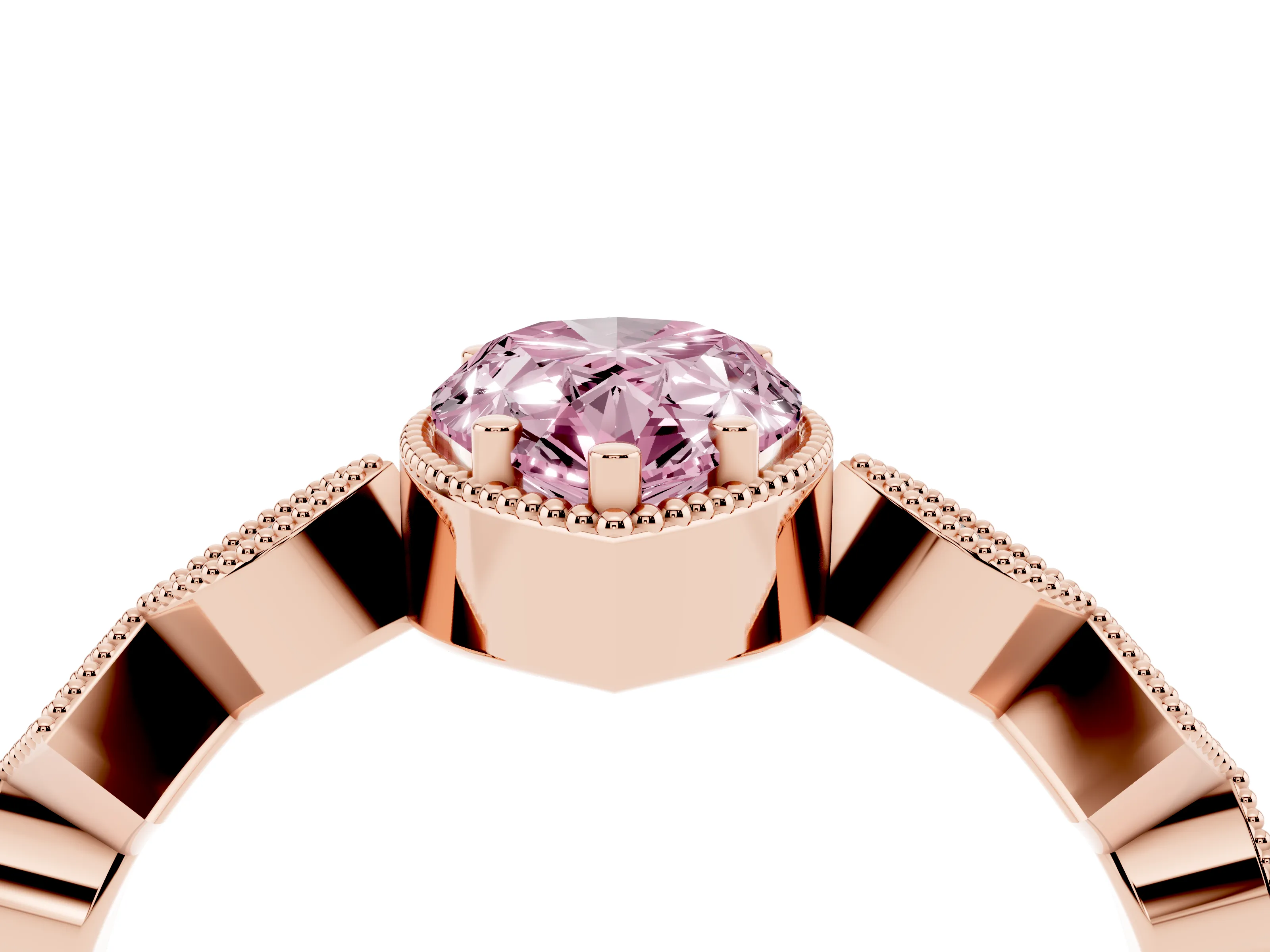 Fancy Pink Pear Cut Diamond Milgrain Marquise Twist Band Ring Set in Rose gold with Prong Setting