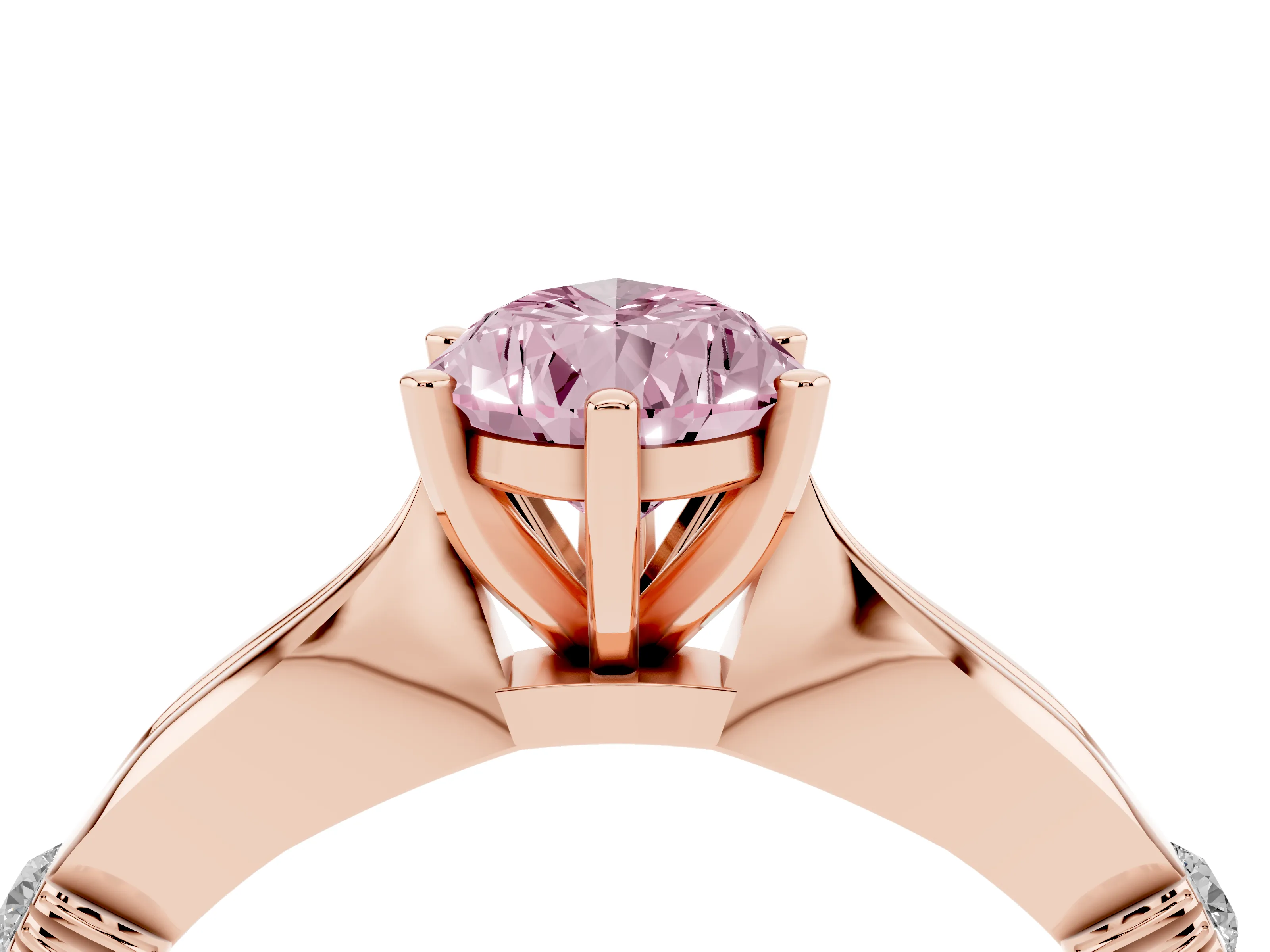 Fancy Pink Pear Cut Diamond Solitaire Twisted Band Ring Set in Rose gold with Accent Stones and Prong Setting