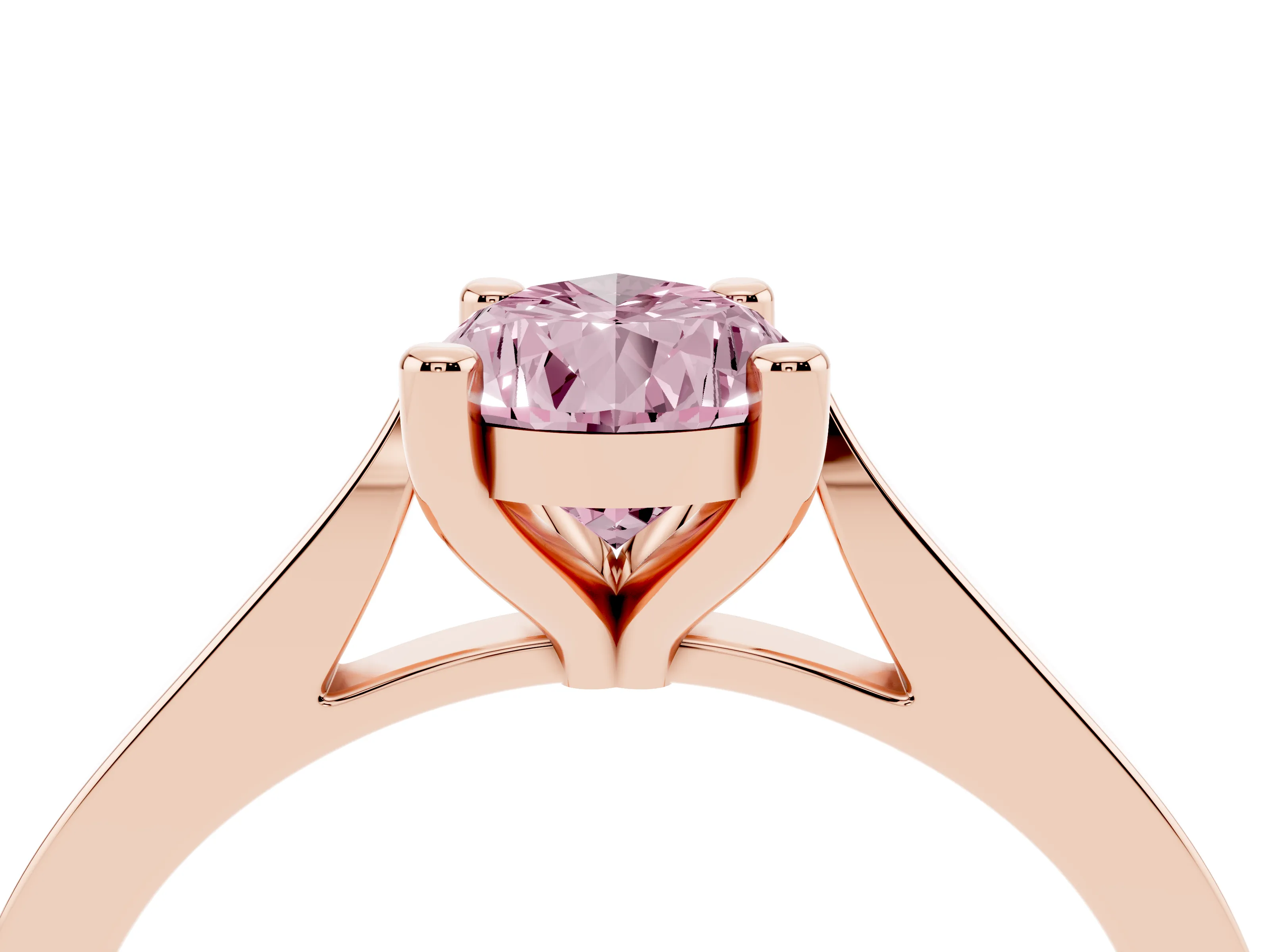 Fancy Pink Pear Cut Diamond Solitaire Ring Set in Rose gold with Prong Setting and Tapered Band
