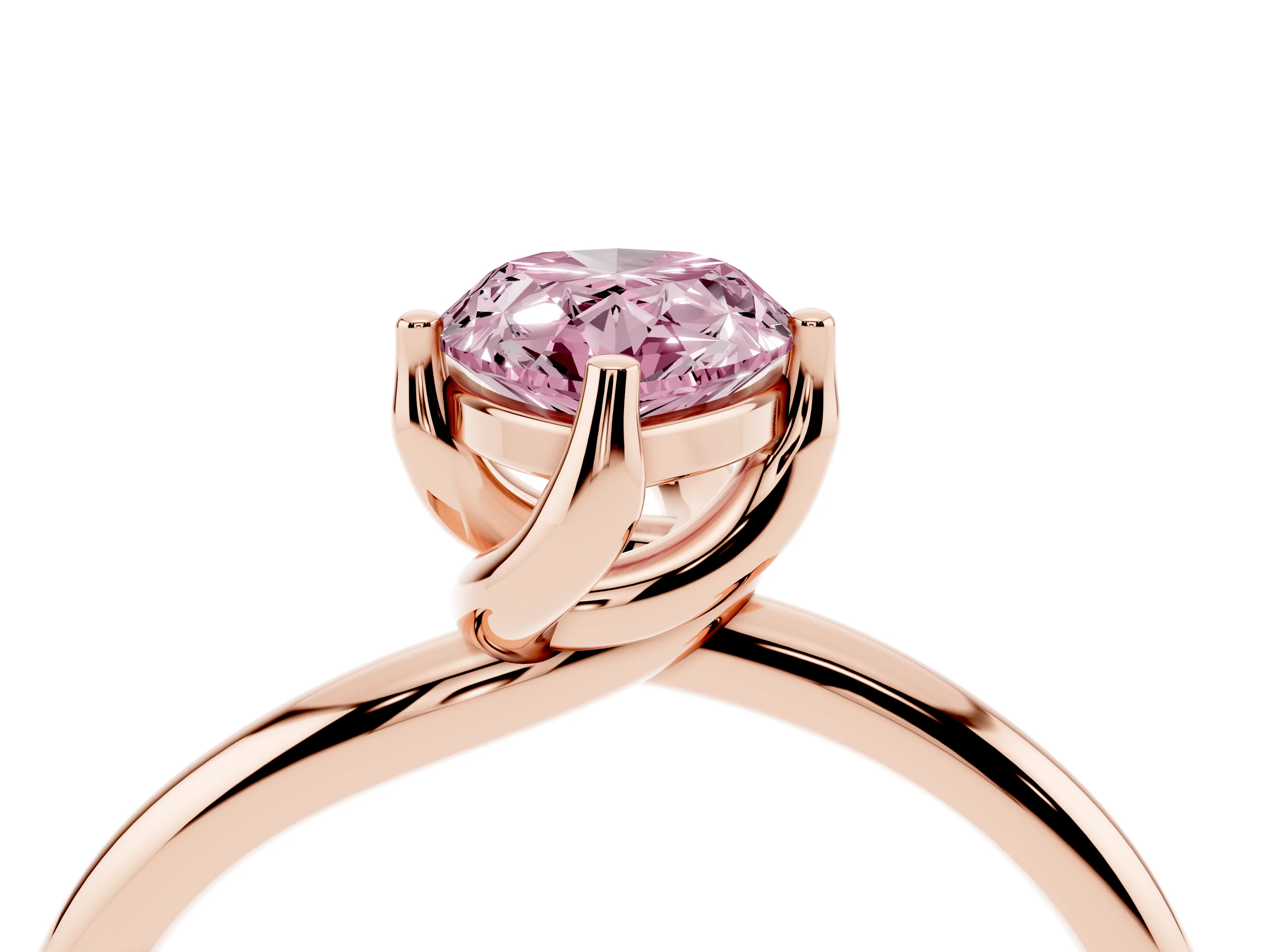 Fancy Pink Pear Cut Diamond Solitaire Engagement Ring Set in Rose gold with Classic Plain Band