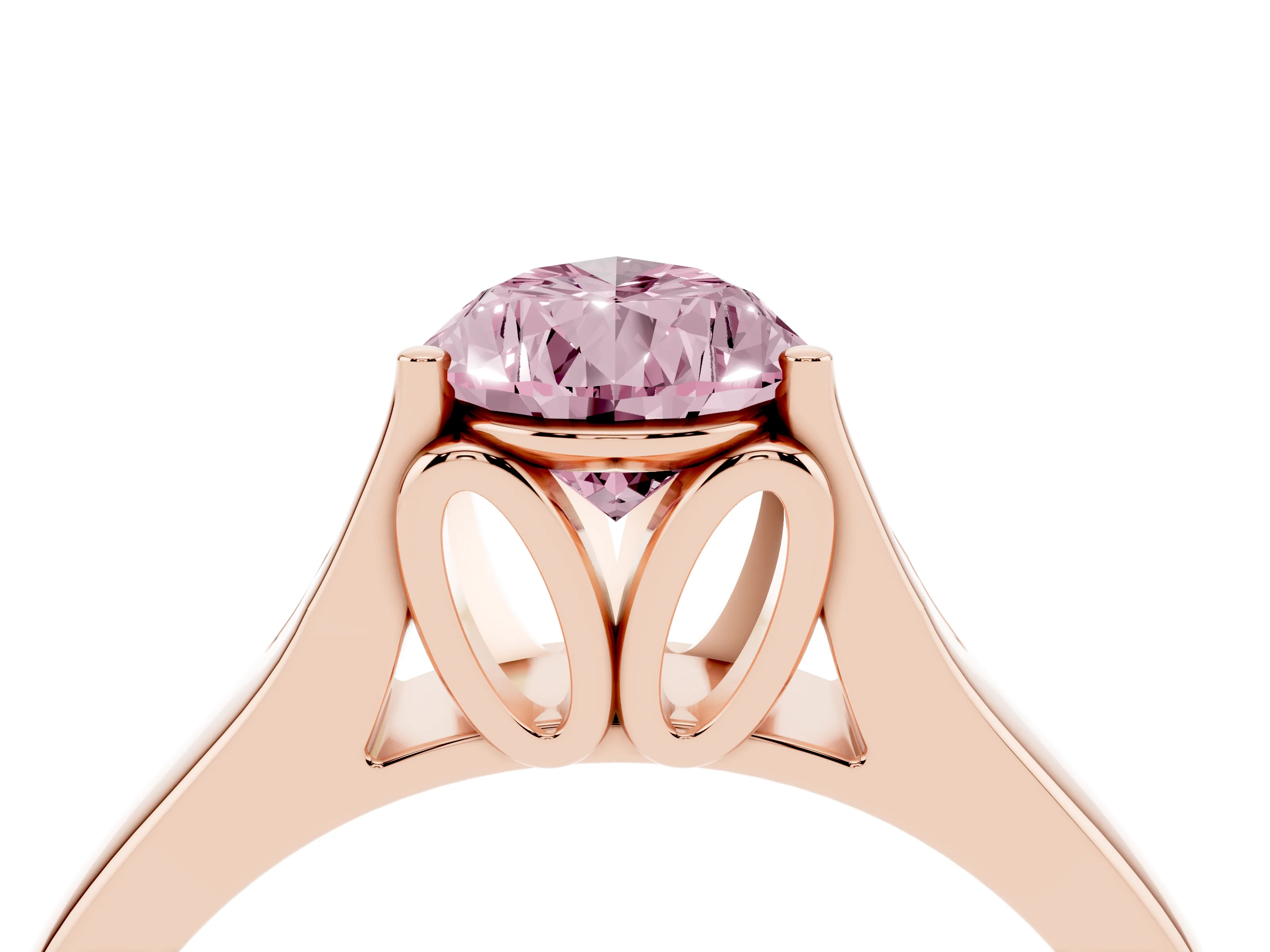 Fancy Pink Pear Cut Diamond Solitaire Ring Set in Rose gold with Arched Cathedral Band and Prong Setting