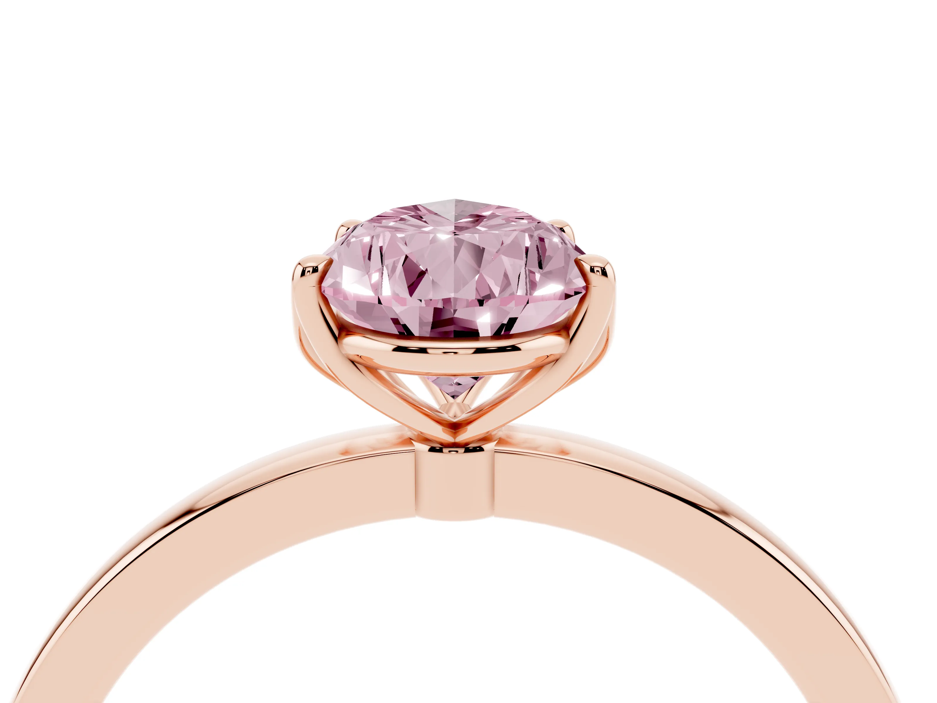 Fancy Pink Pear Cut Diamond Solitaire Ring Set in Rose gold with Prong Setting and Thin Polished Band