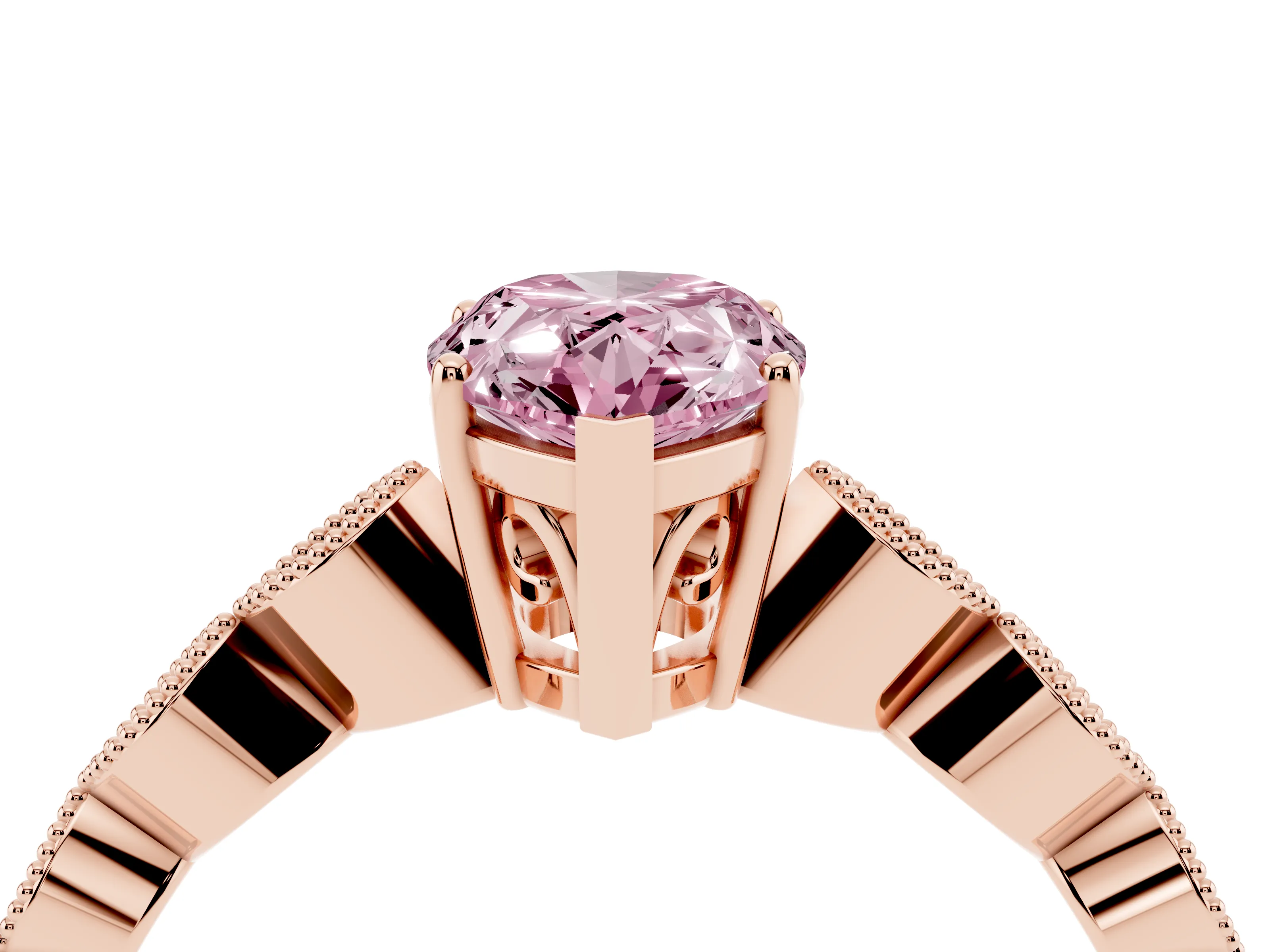 Fancy Pink Pear Cut Diamond Solitaire Ring Set in Rose gold with Infinity Twist Pavé Band
