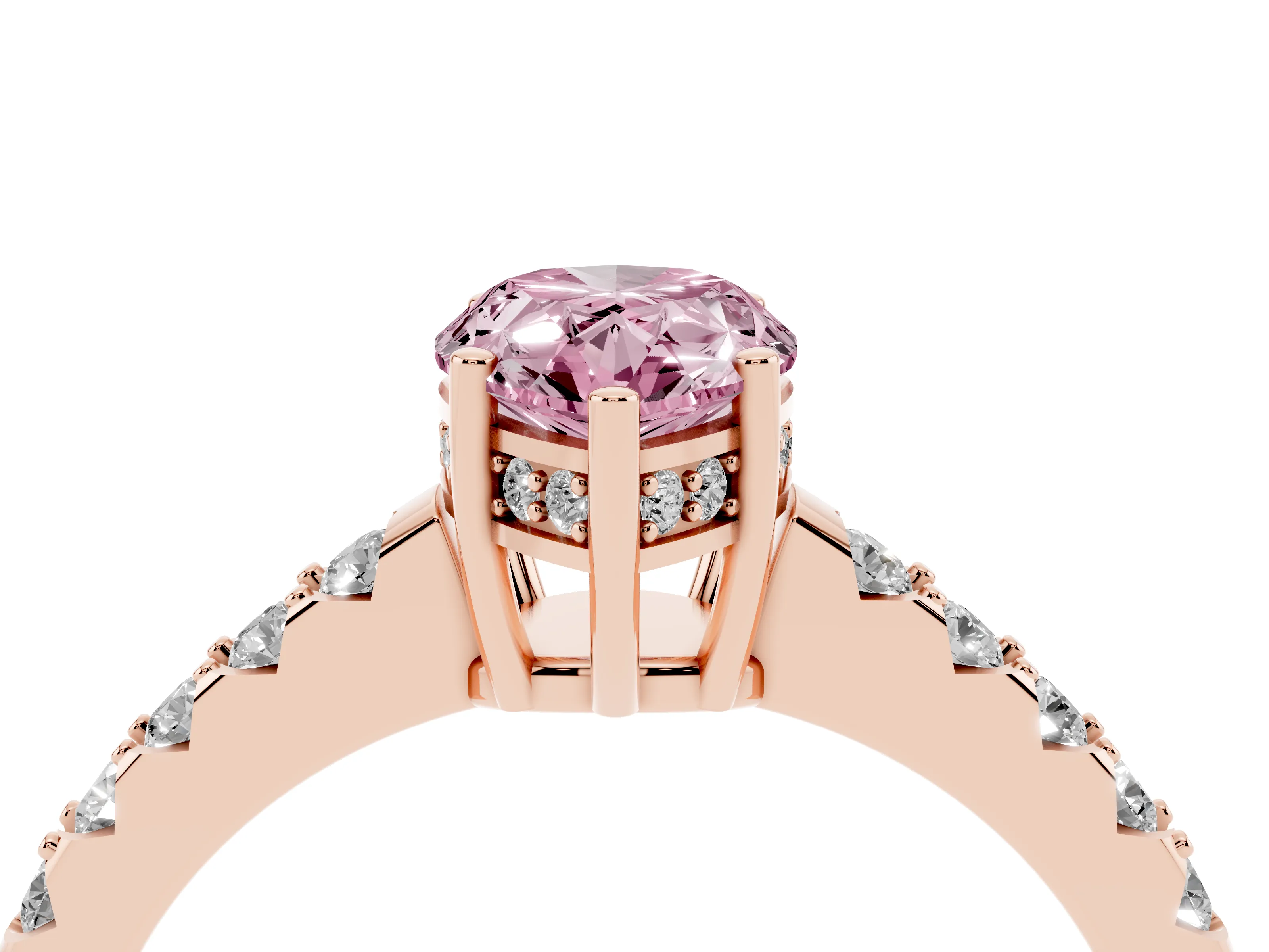 Fancy Pink Pear Cut Diamond Solitaire Engagement Ring Set in Rose gold with Pavé Band and Prong Setting