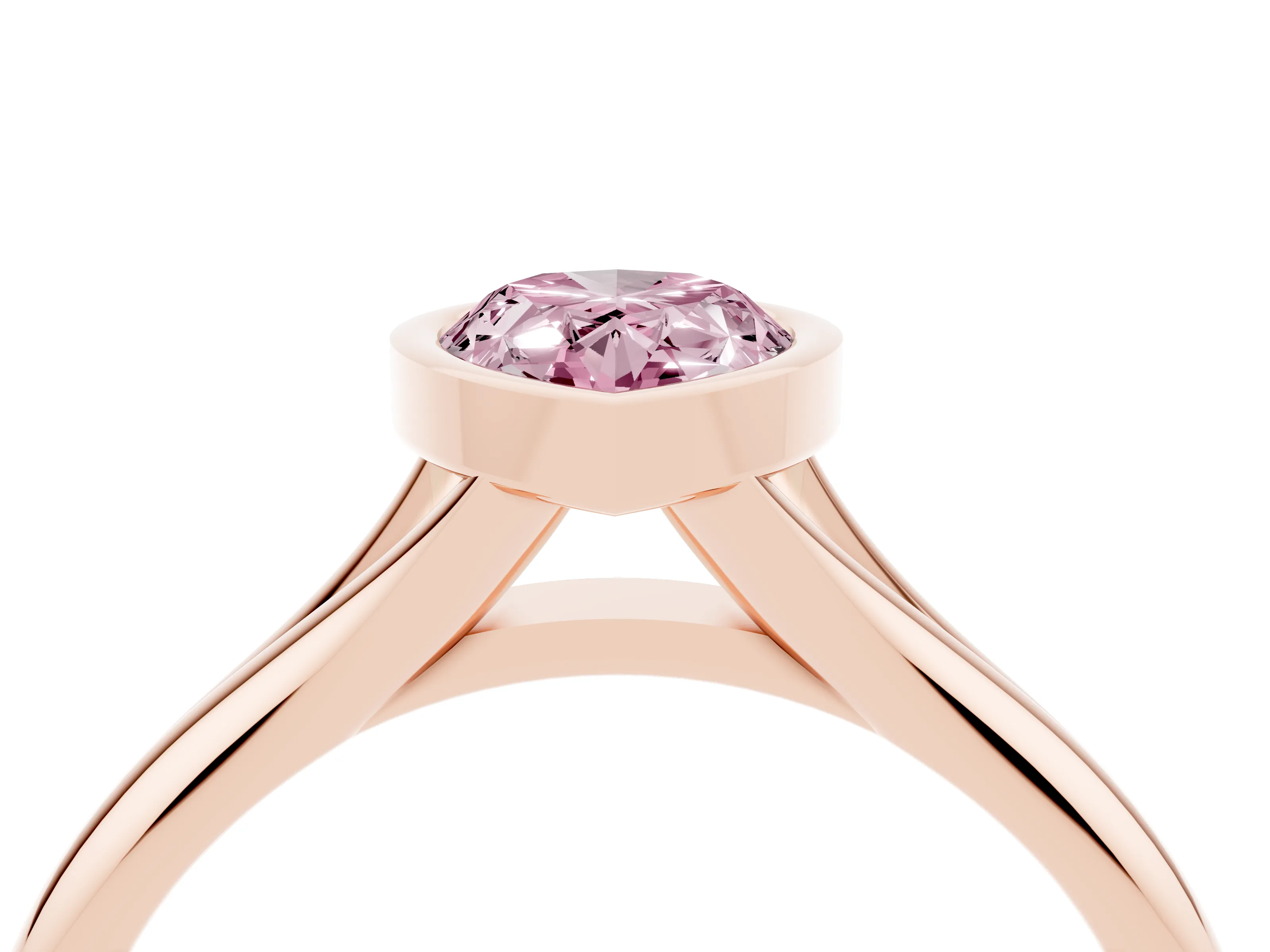 Fancy Pink Bezel Set Pear Cut Diamond Solitaire Ring Set in Rose gold with Smooth Band