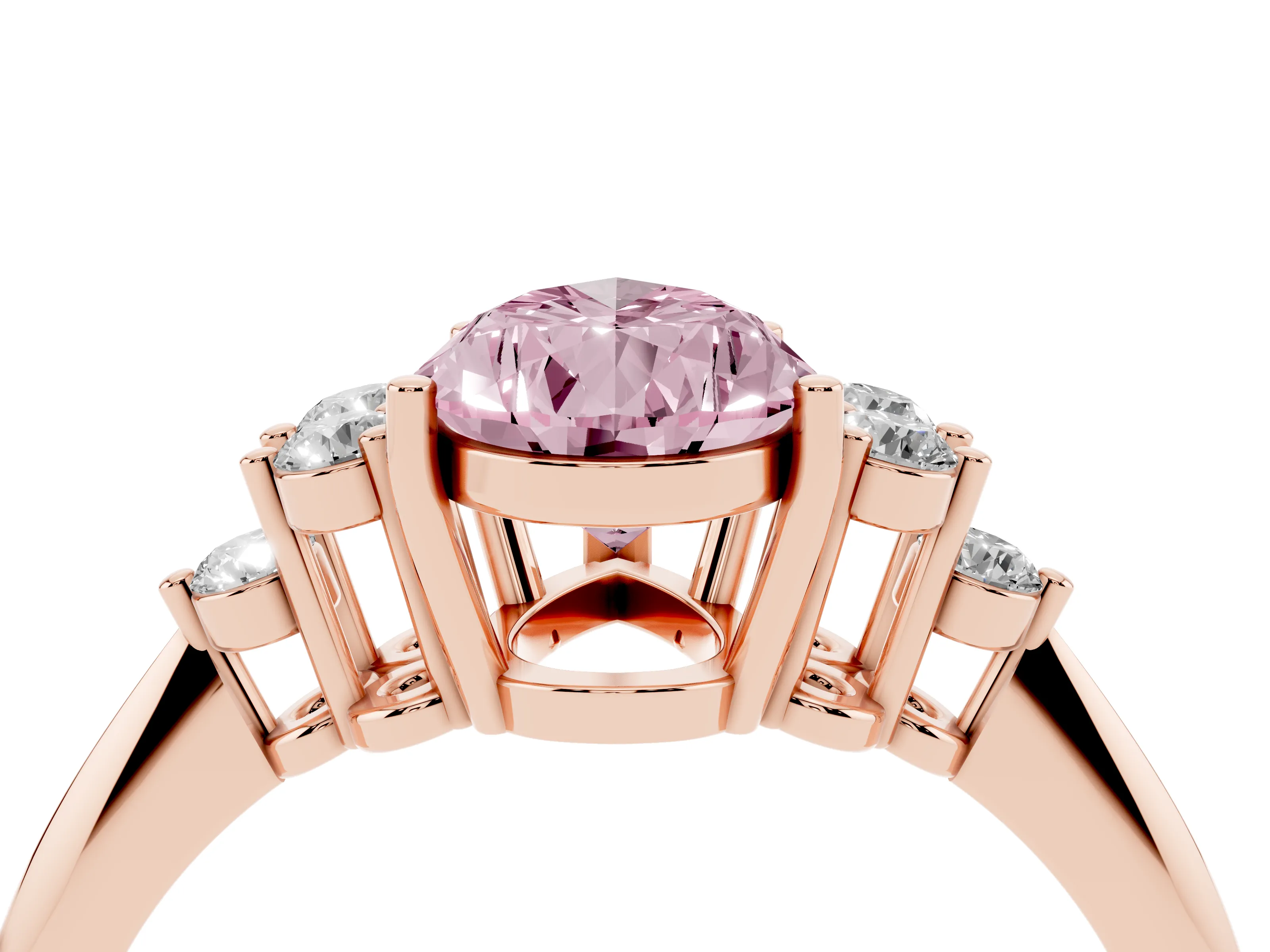 Fancy Pink Pear Cut Diamond Cluster Ring Set in Rose gold with Plain Band and Prong Setting